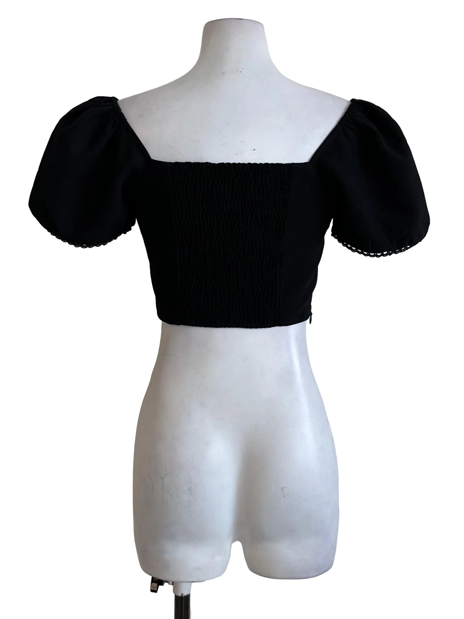 Raven Black Sweetheart Puff Sleeve Crop Top - Image 2