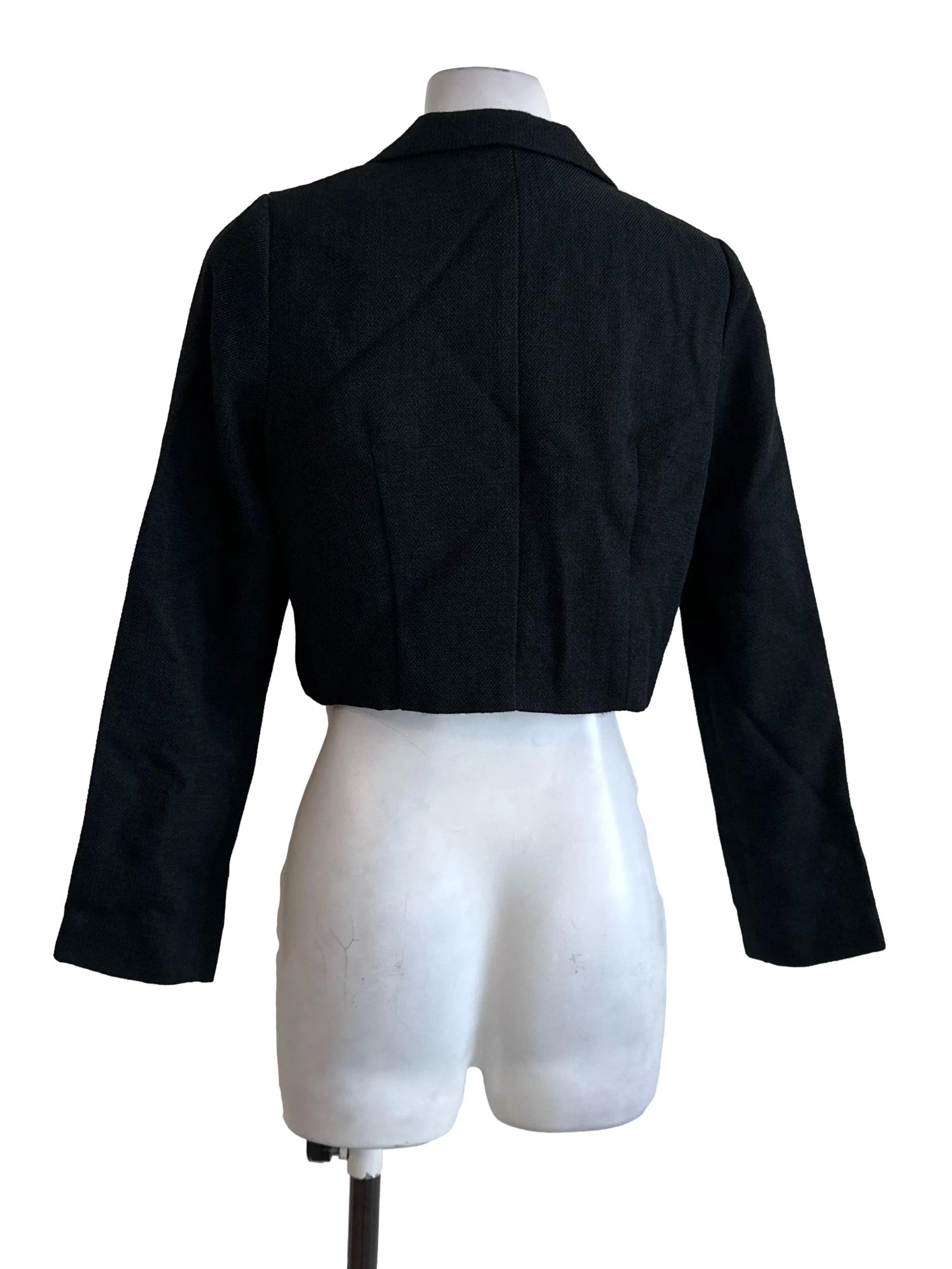 Raven Black Textured Button Crop Blazer - Image 2