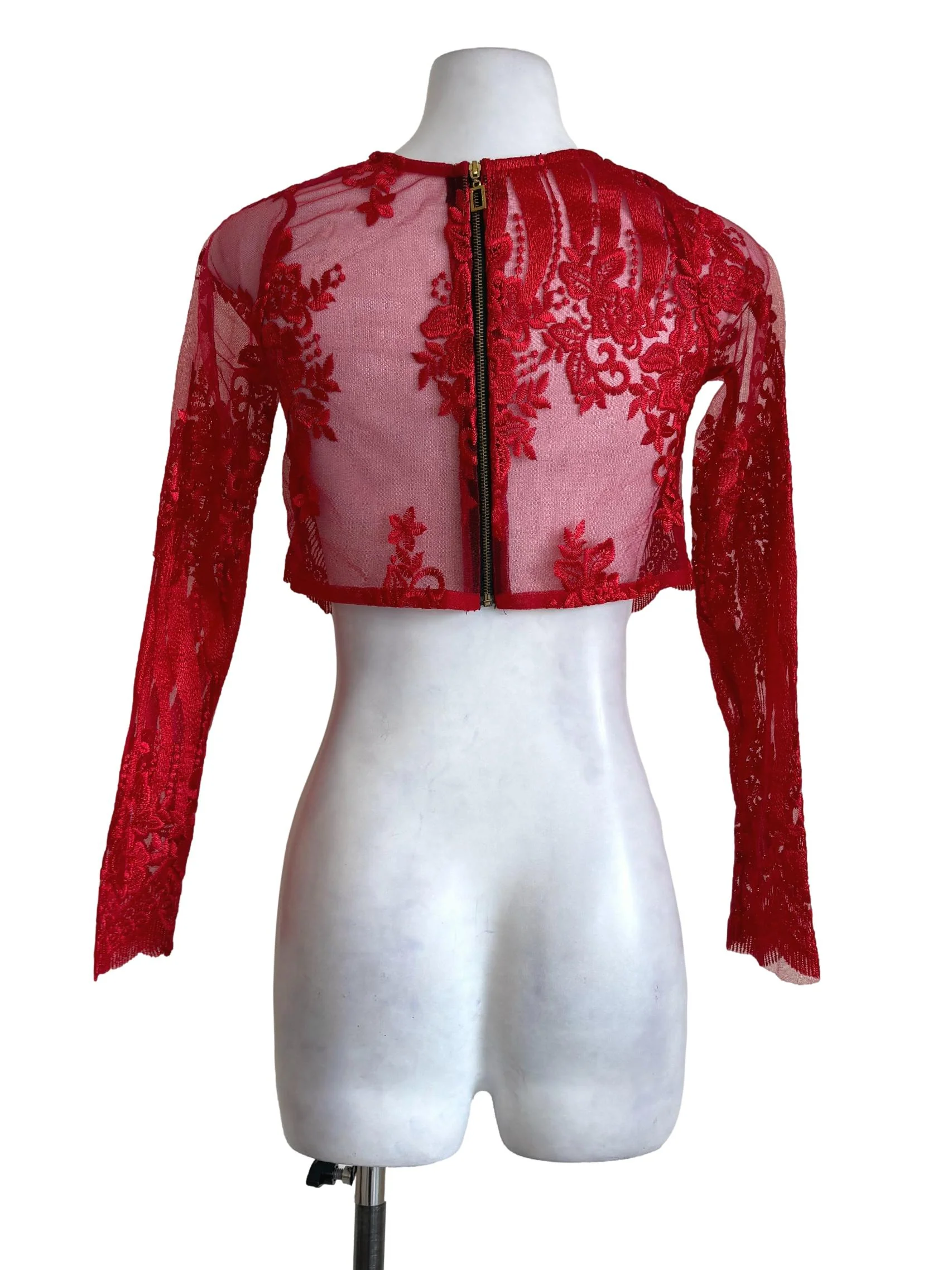 Red Floral Embroidered Lace Top - Image 2