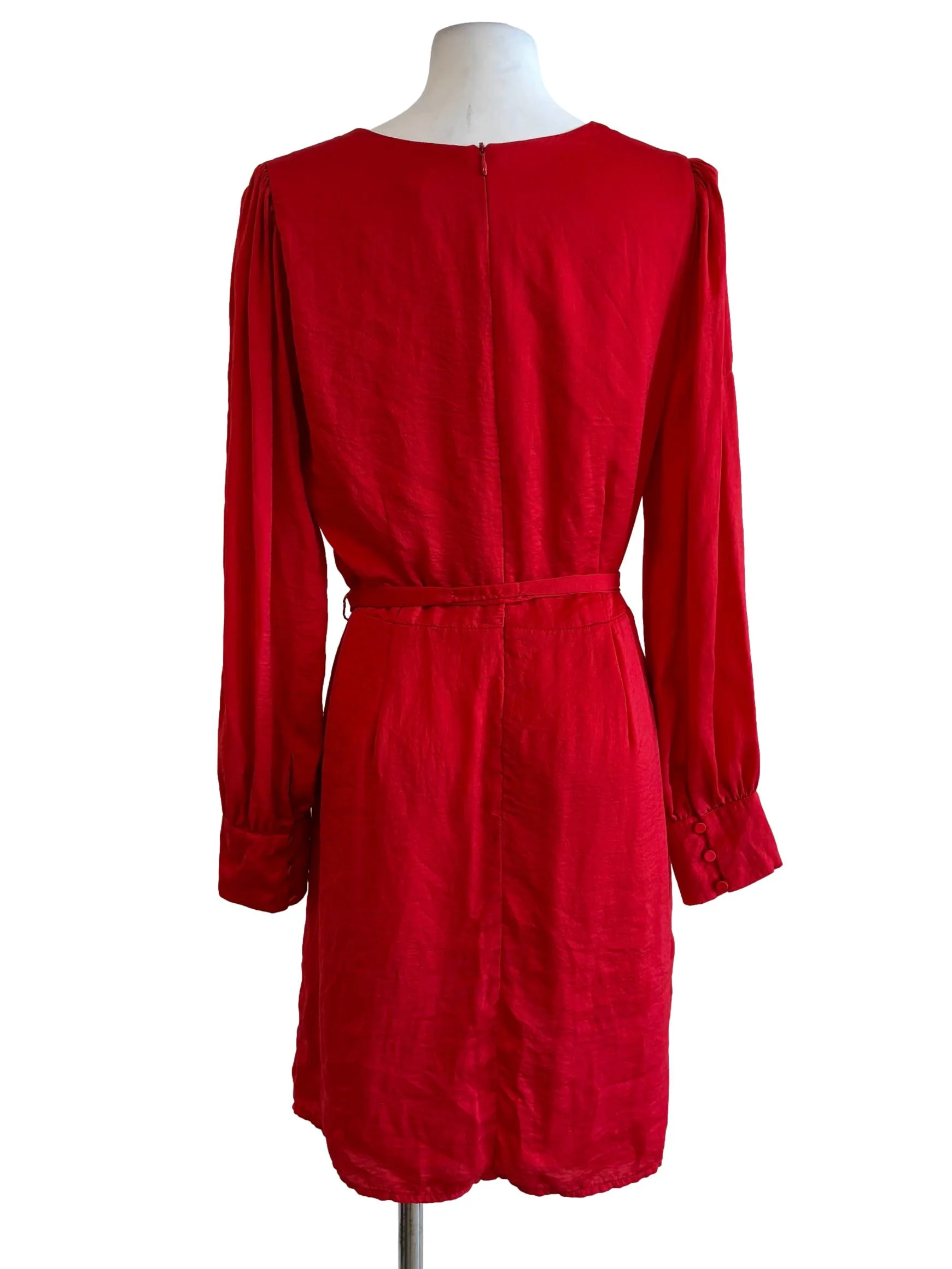 Red Long Sleeve Surplice A-Line Dress - Image 2