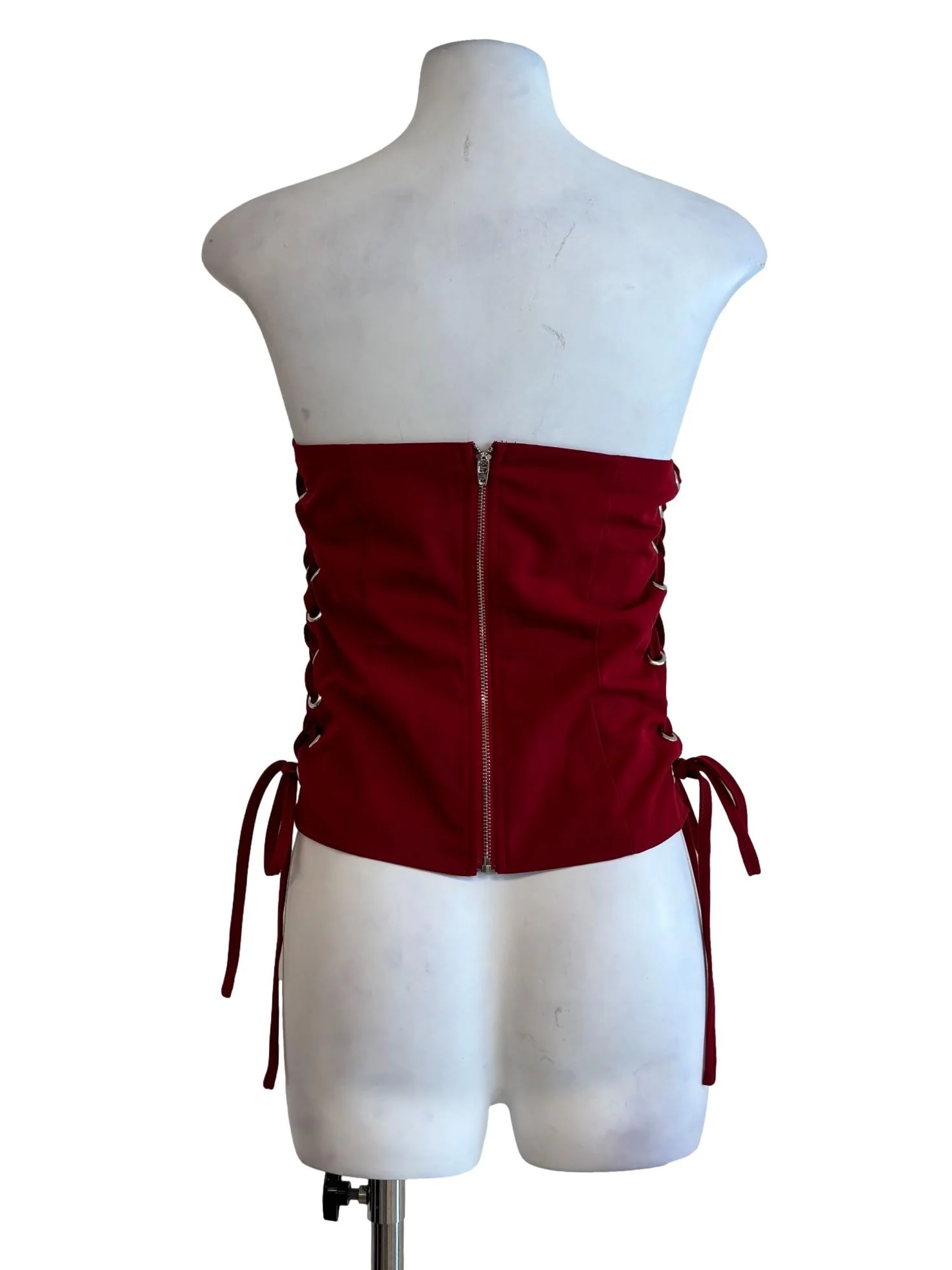 Red Strapless Side Tie Corset Top - Image 2