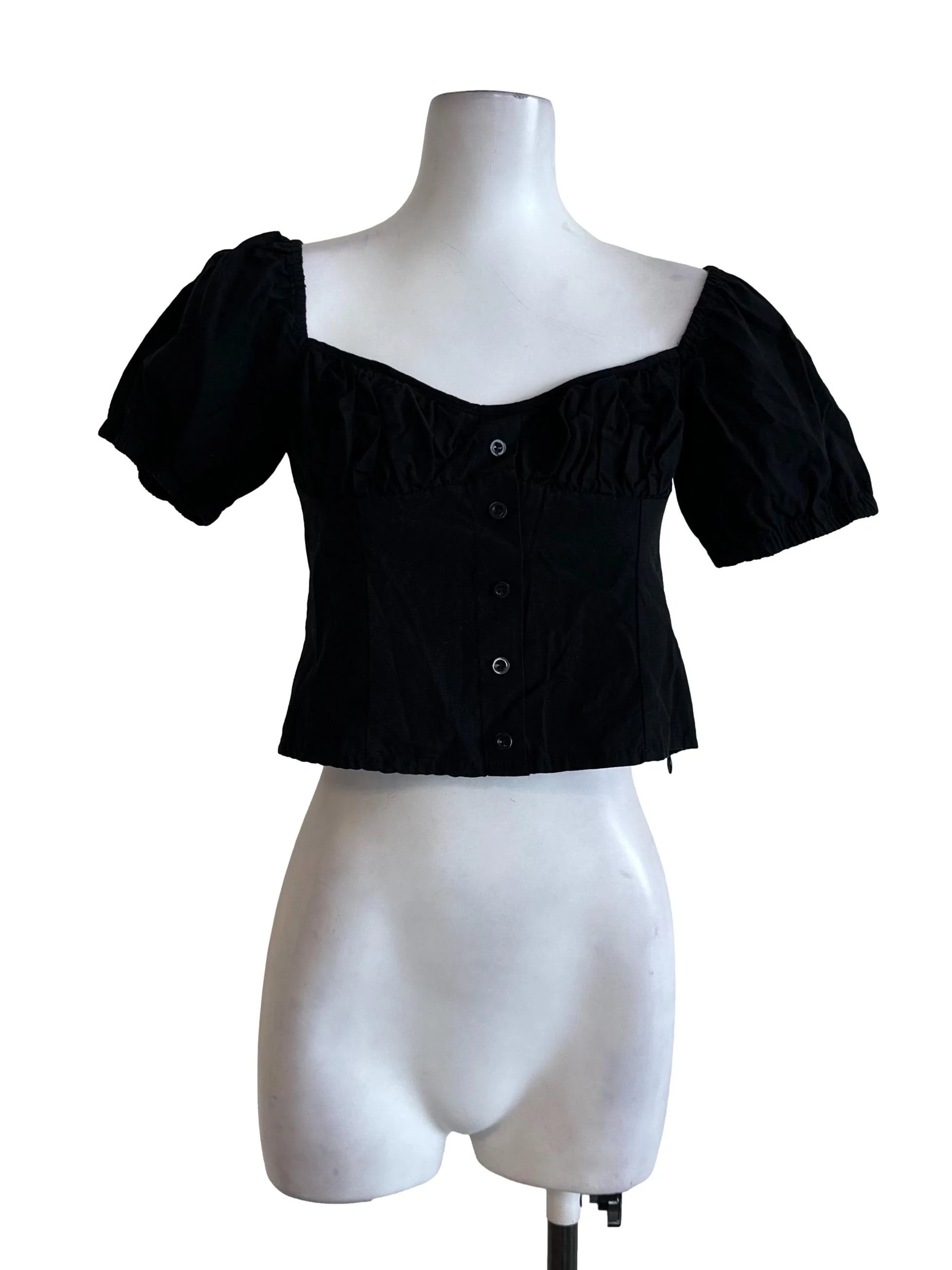 Rich Black Button Short Sleeve Top