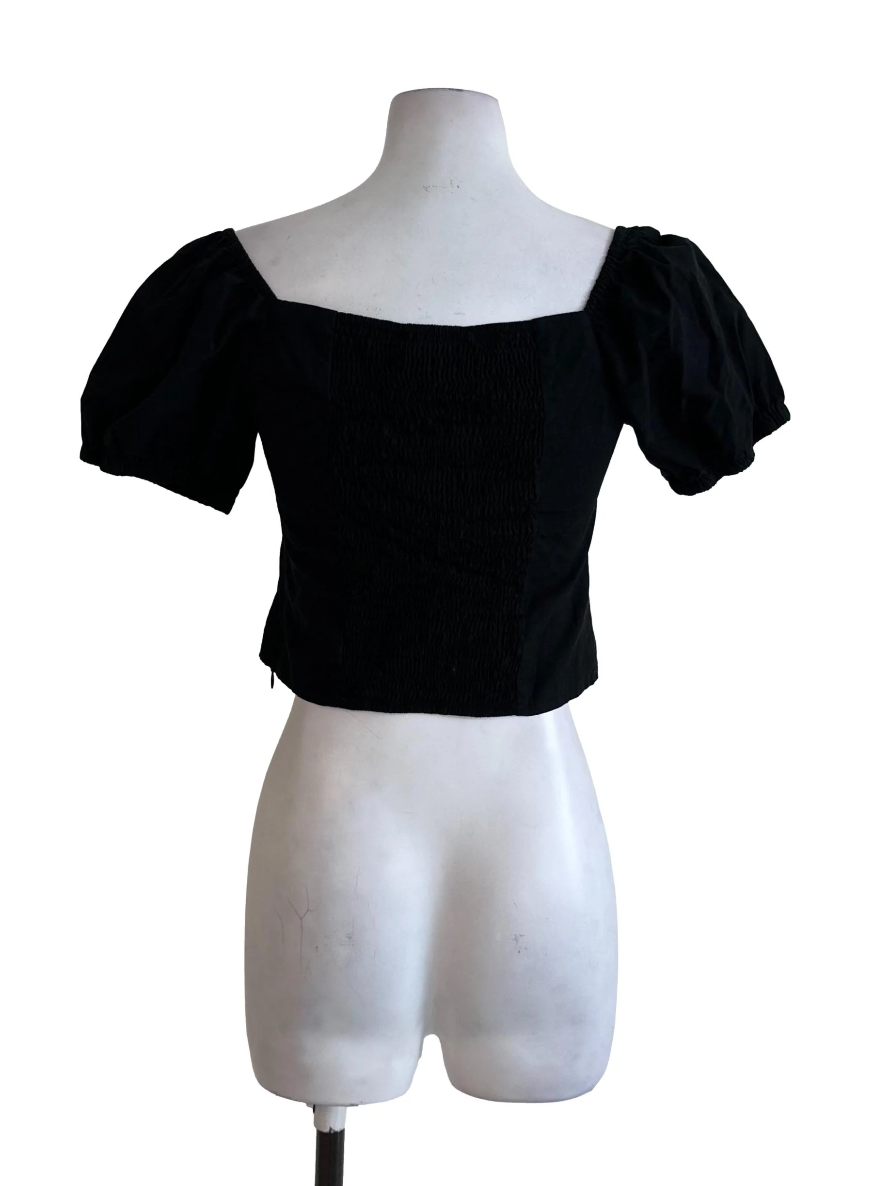 Rich Black Button Short Sleeve Top - Image 2