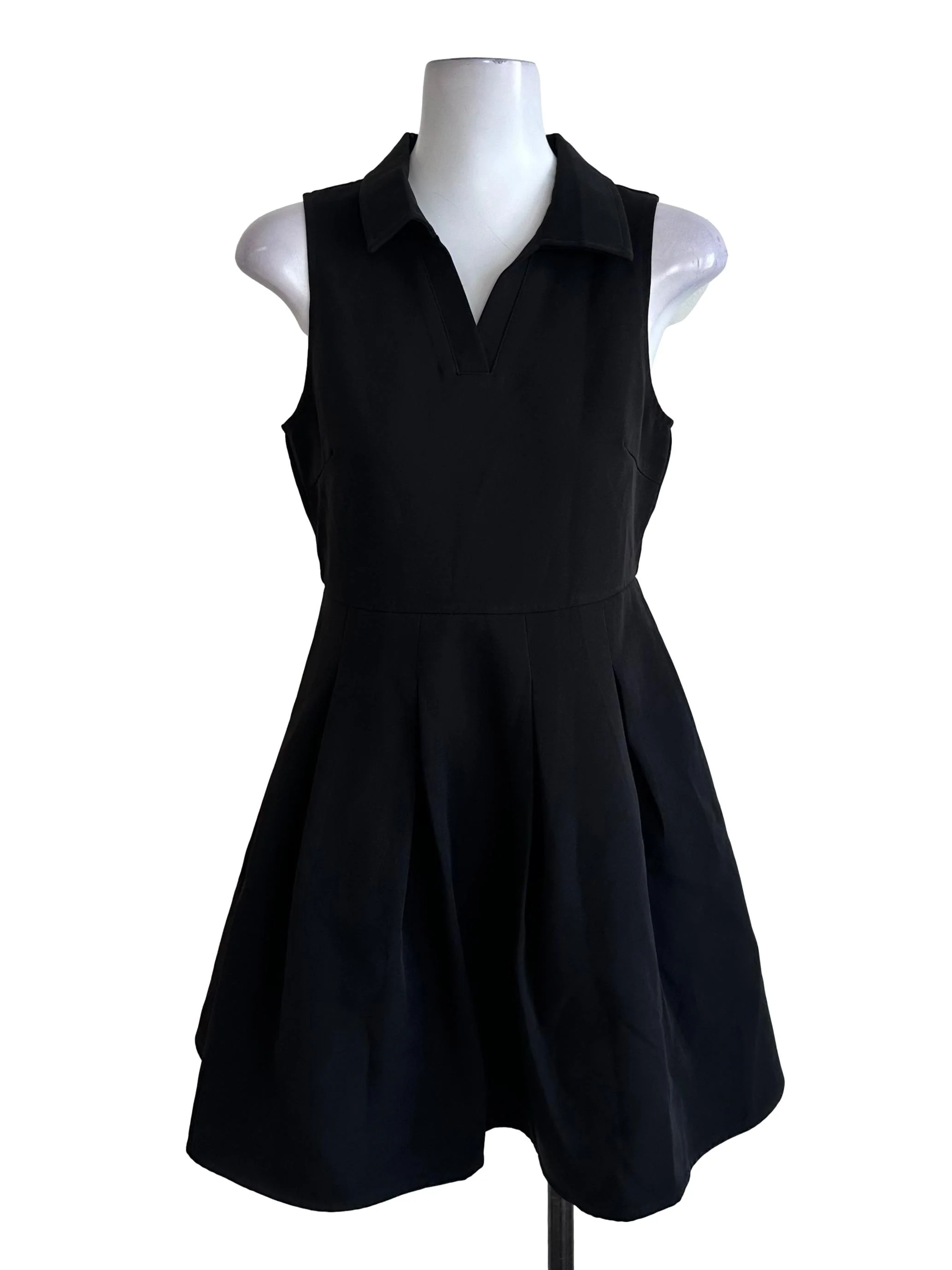 Rich Black Collar Box Pleated A Line Dress