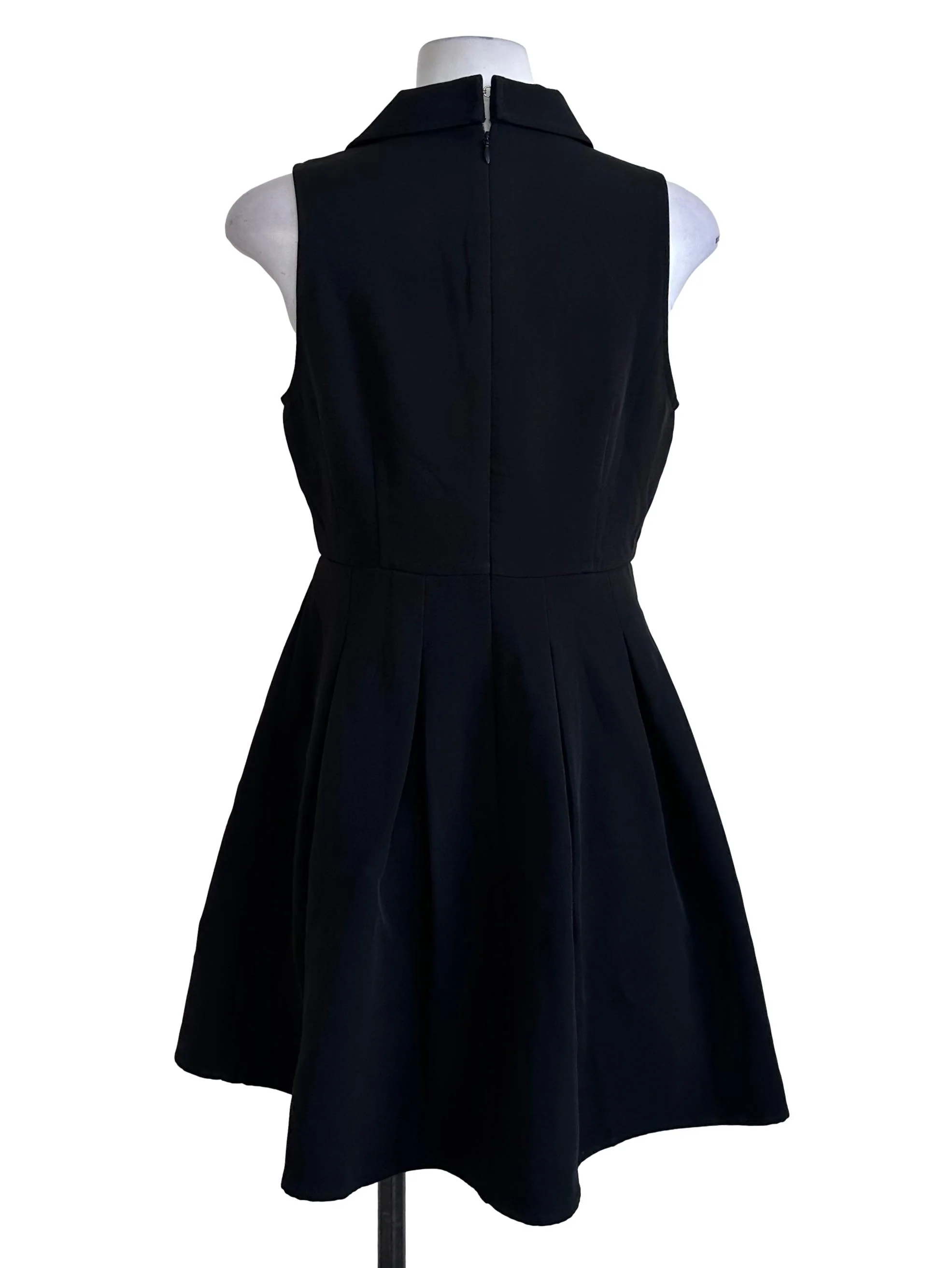 Rich Black Collar Box Pleated A Line Dress - Image 2