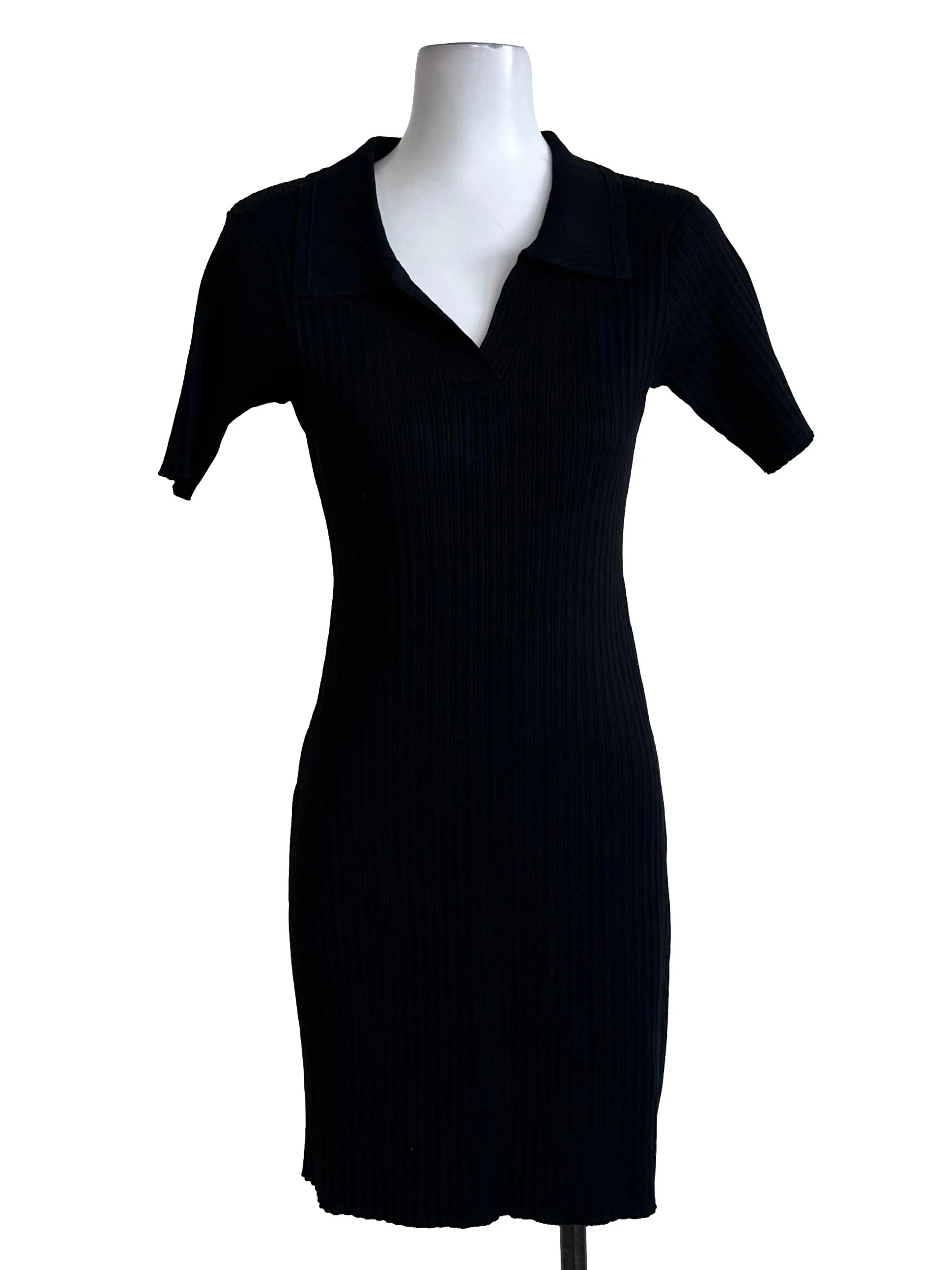 Rich Black Collar Knit Dress