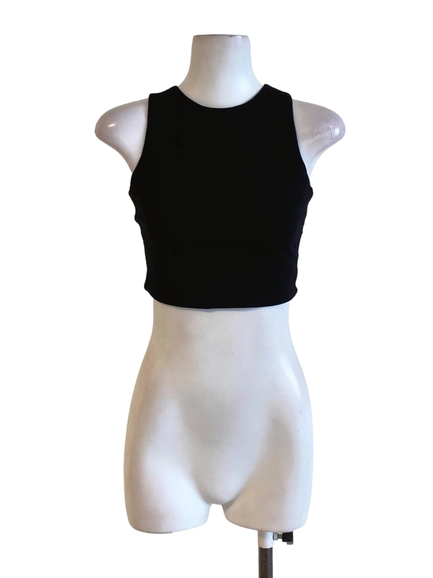 Rich Black Round Neck Cut Out Waist Cropped Top LB