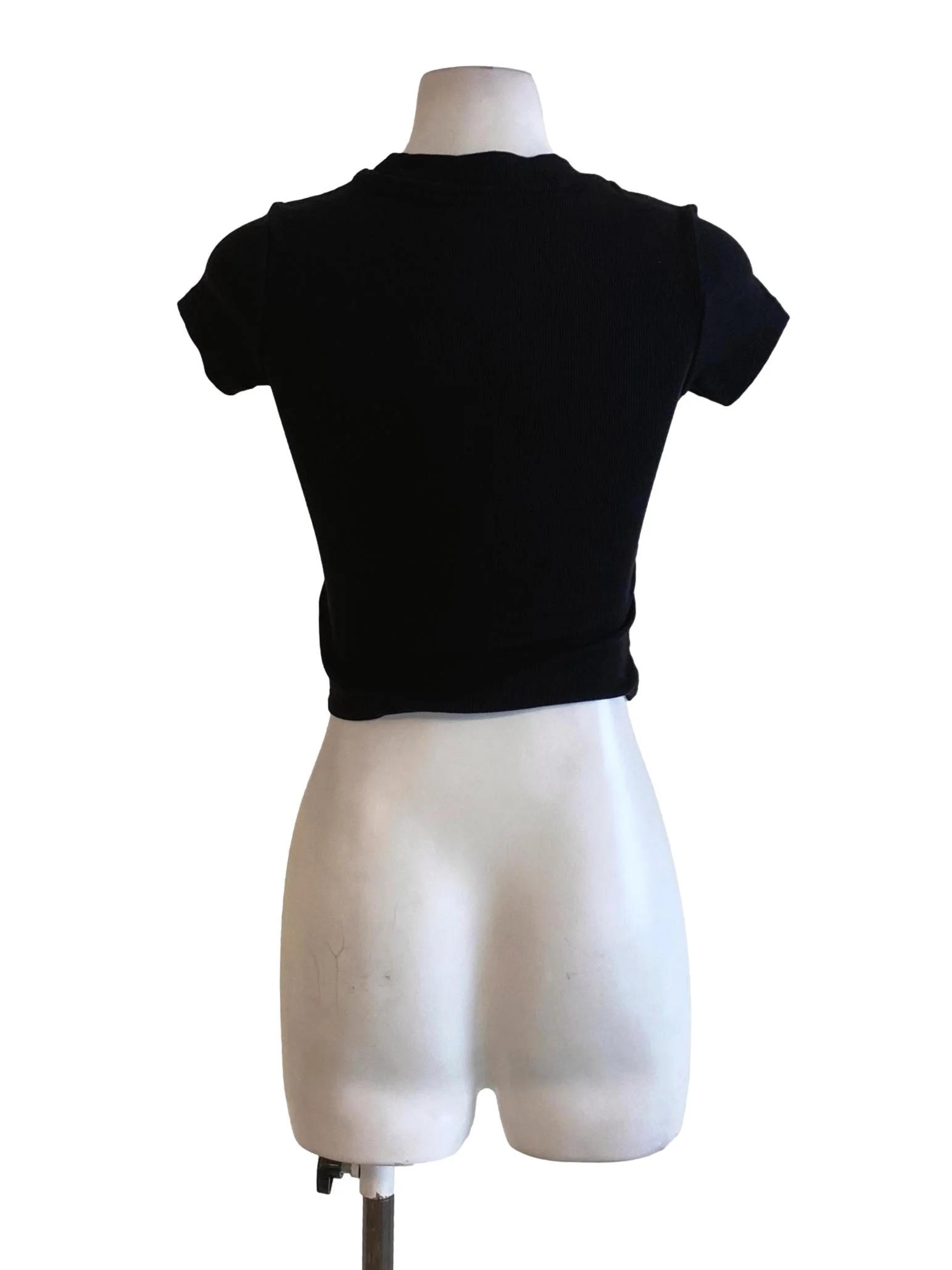 Rich Black Round Neck Knitted Cropped Shirt - Image 2