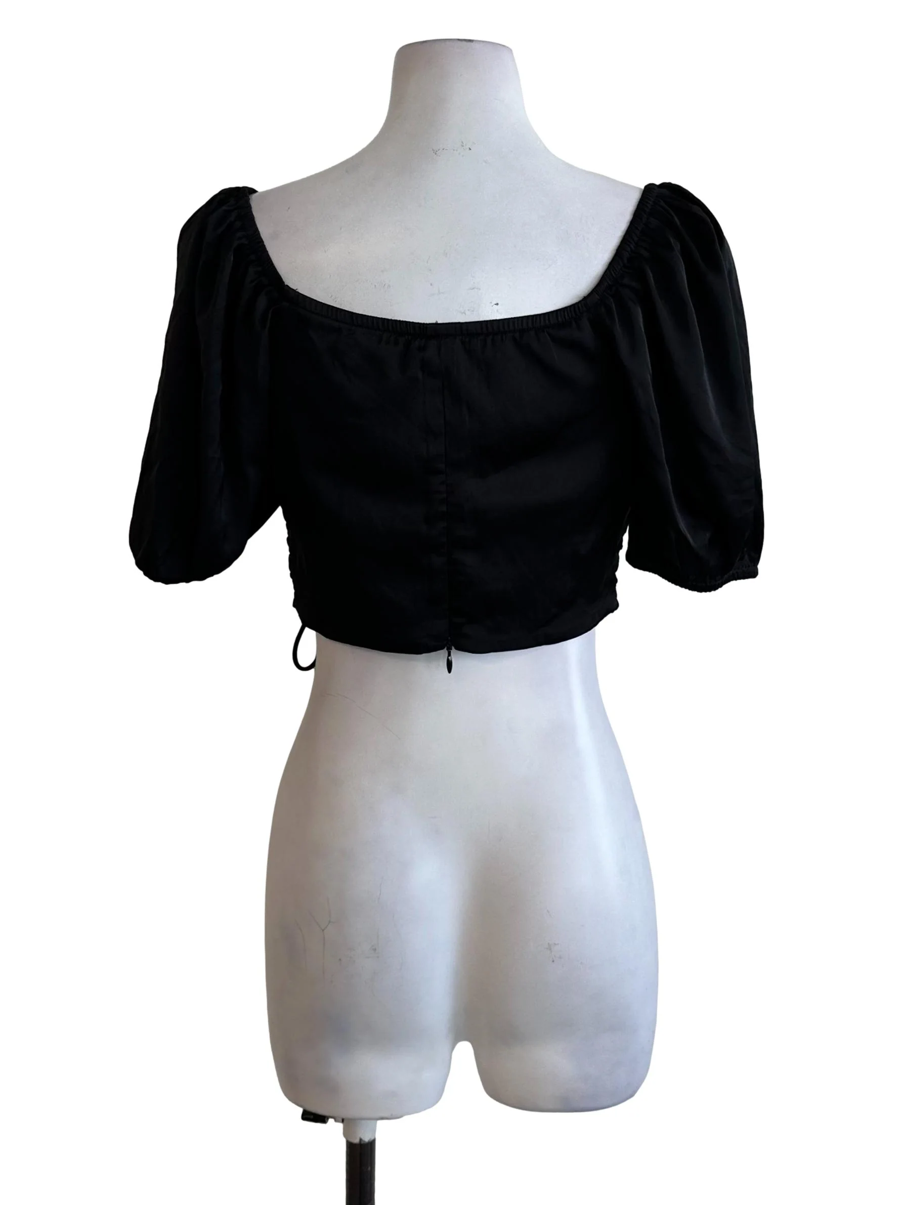 Rich Black Ruched Side Tie Top - Image 2