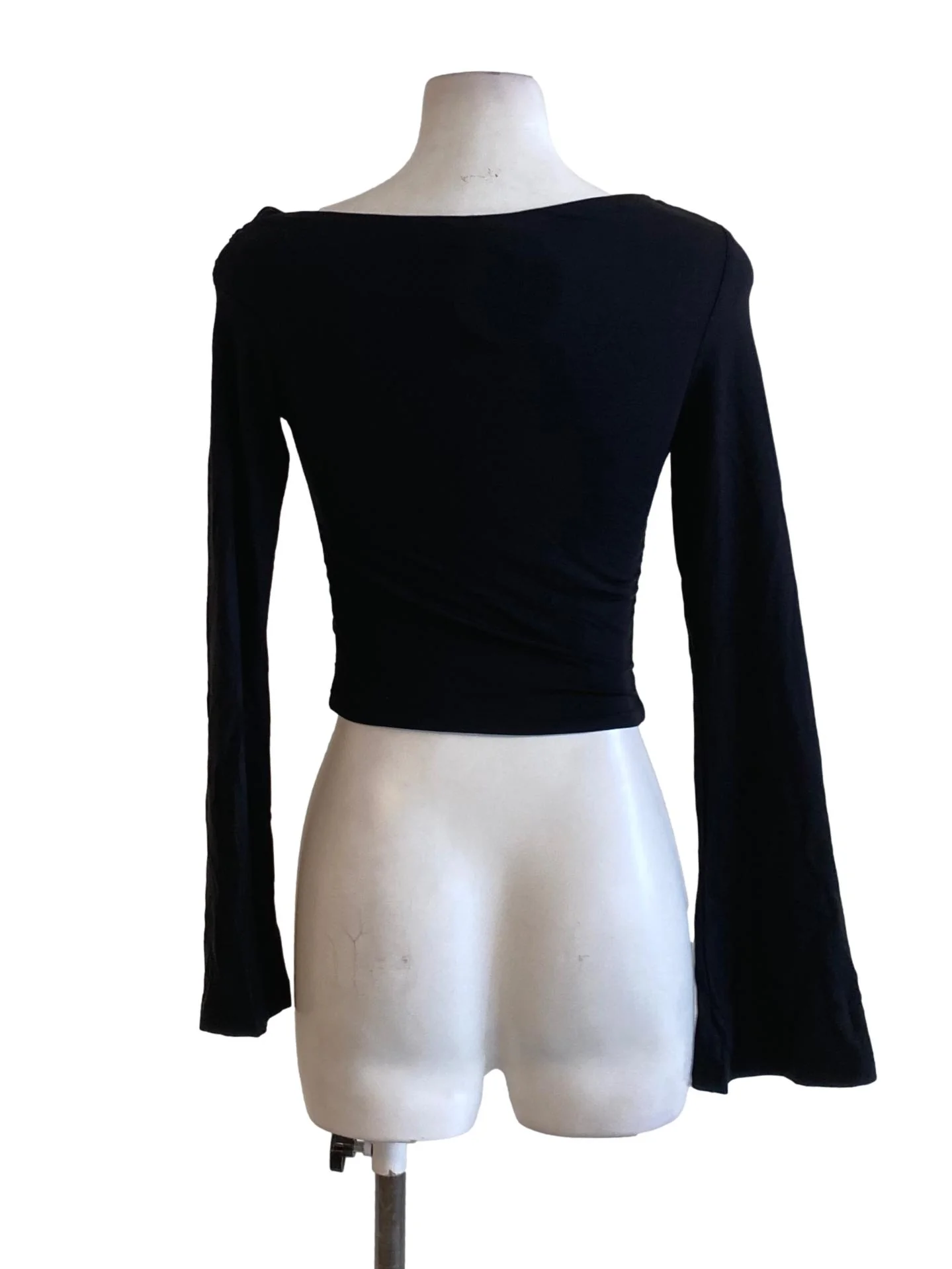 Rich Black Sabrina Neck Long Sleeve Fit Wrap Shirt - Image 2