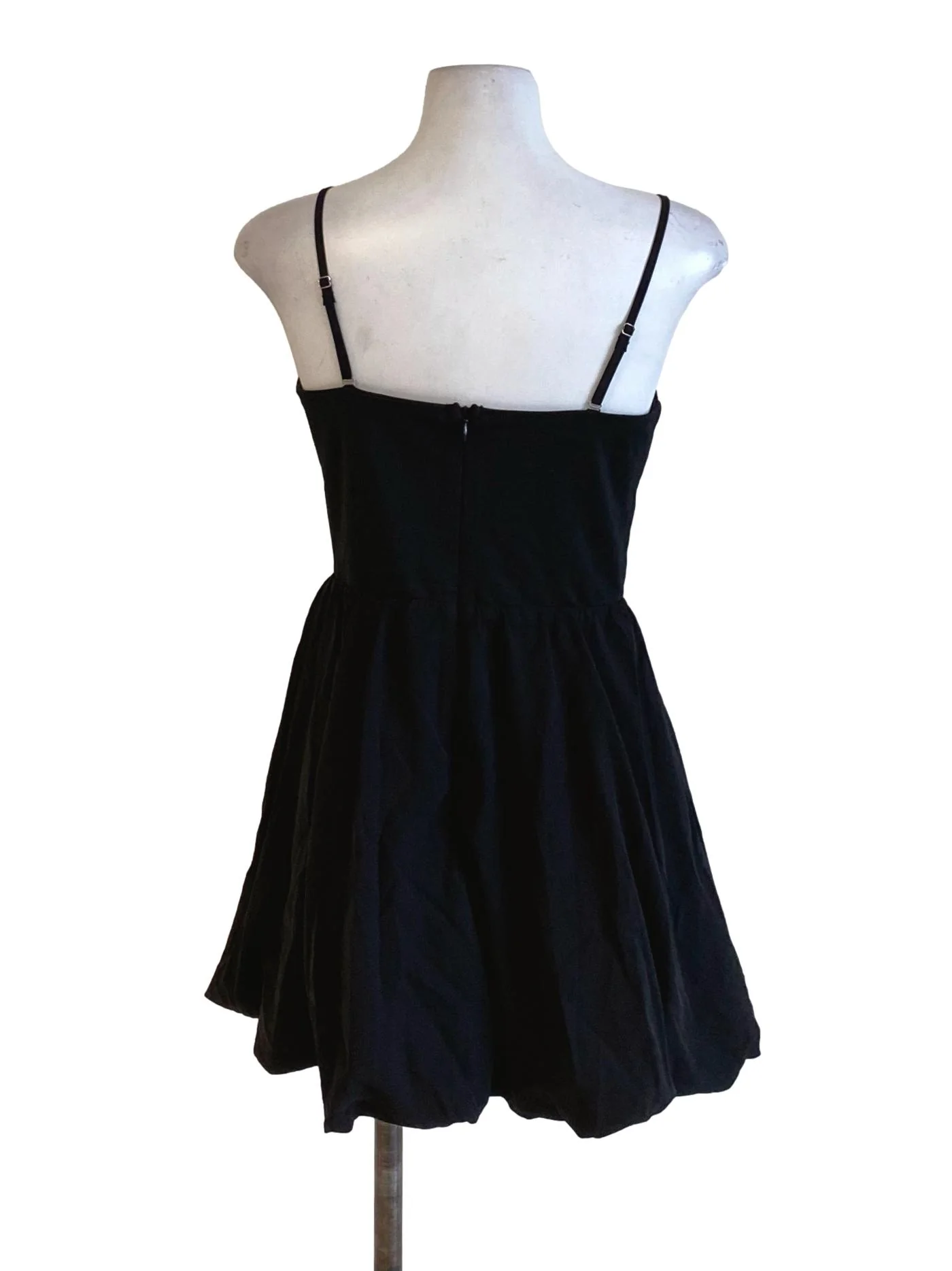 Rich Black Spaghetti Strap Balloon A-Line Dress - Image 2