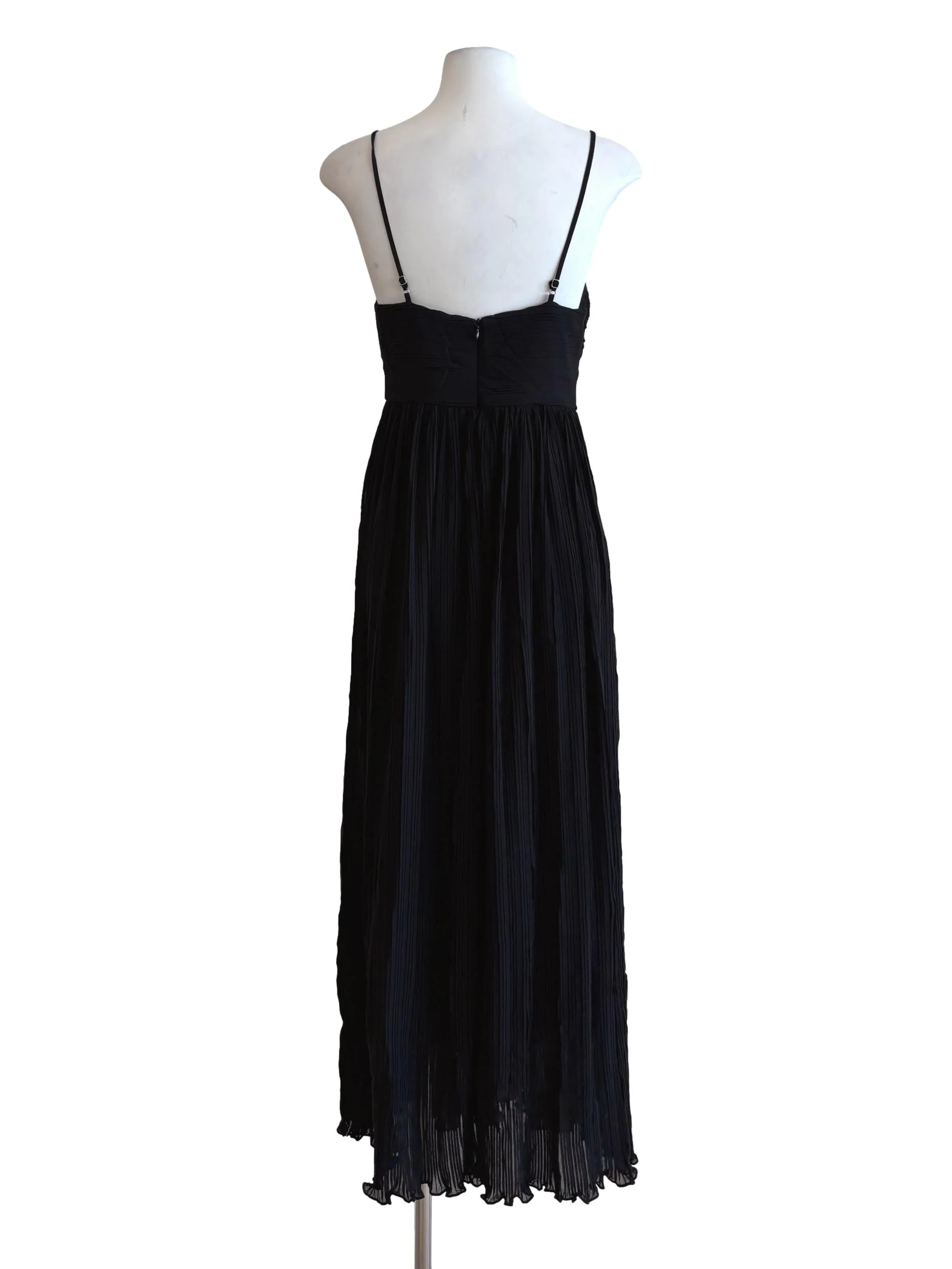 Rich Black Spaghetti Strap Pleated Dress - Image 2