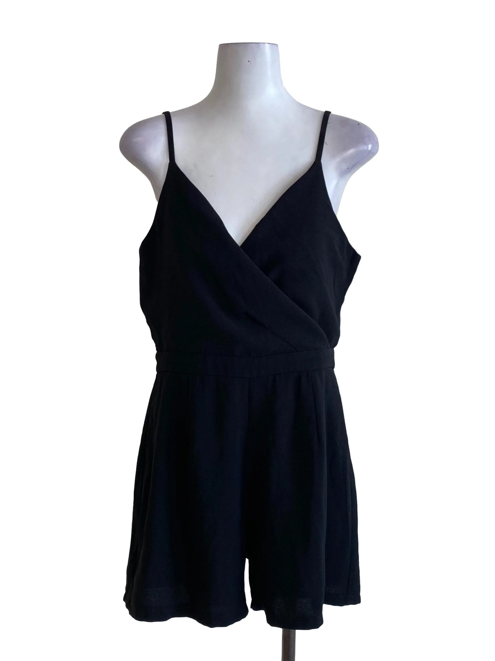 Rich Black Sweetheart Spaghetti Strap Double Closure Romper
