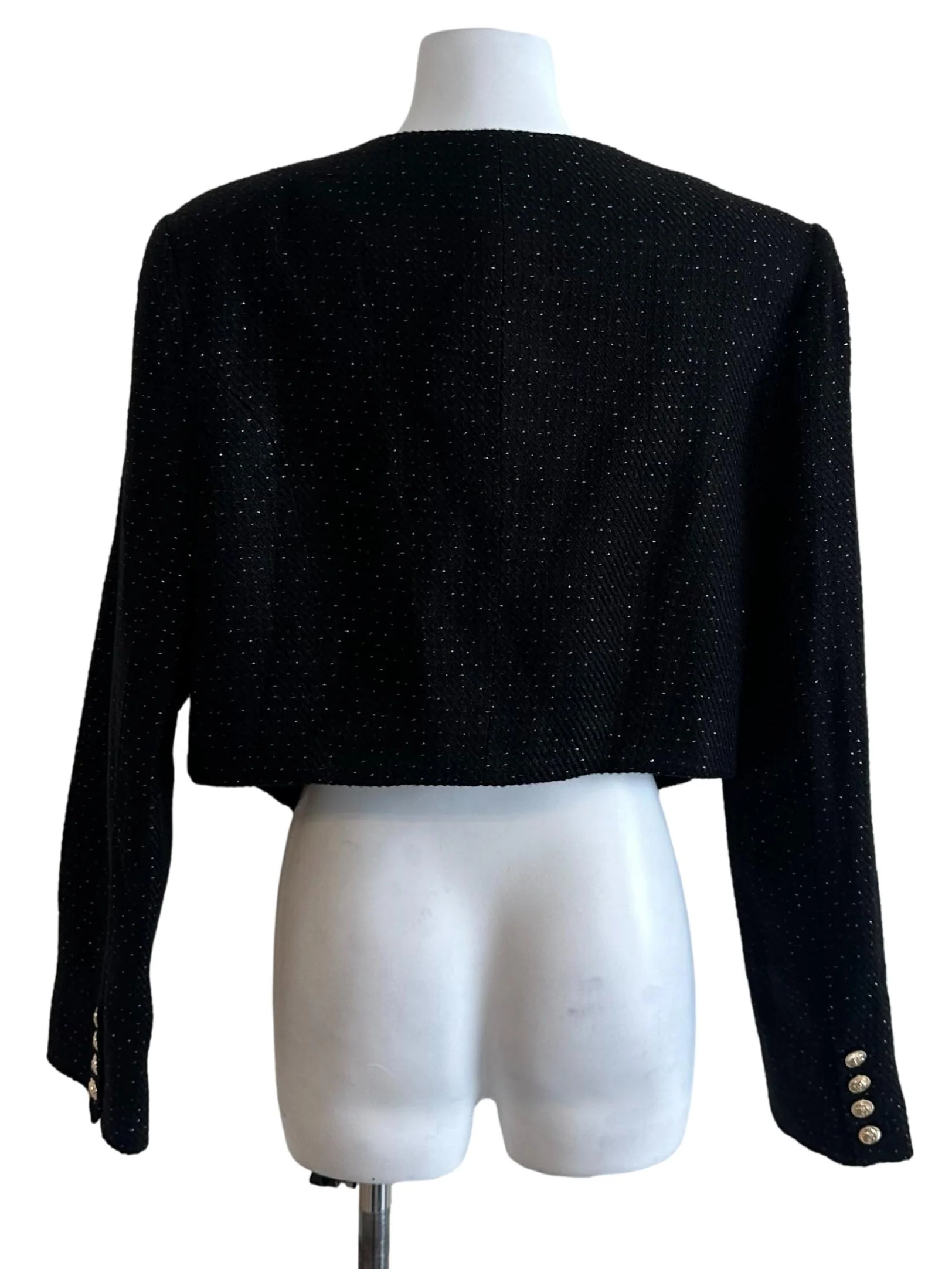 Rich Black Tweed Textured Button Jacket - Image 2