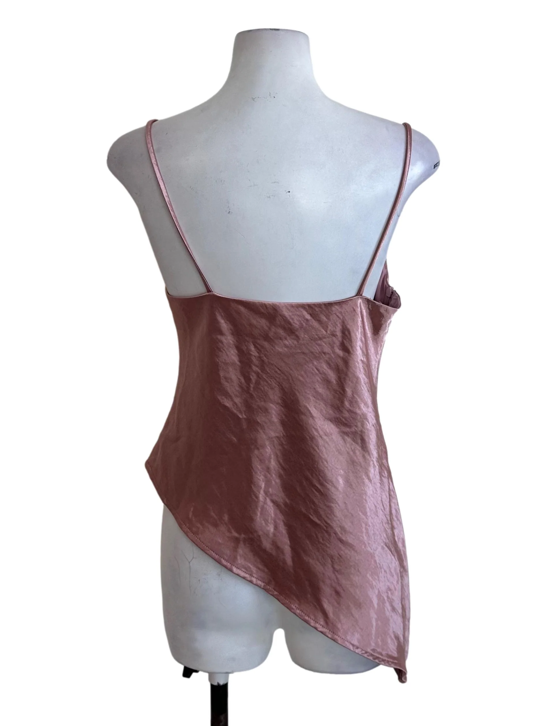 Rose Pink Cowl Satin Asymmetric Top - Image 2
