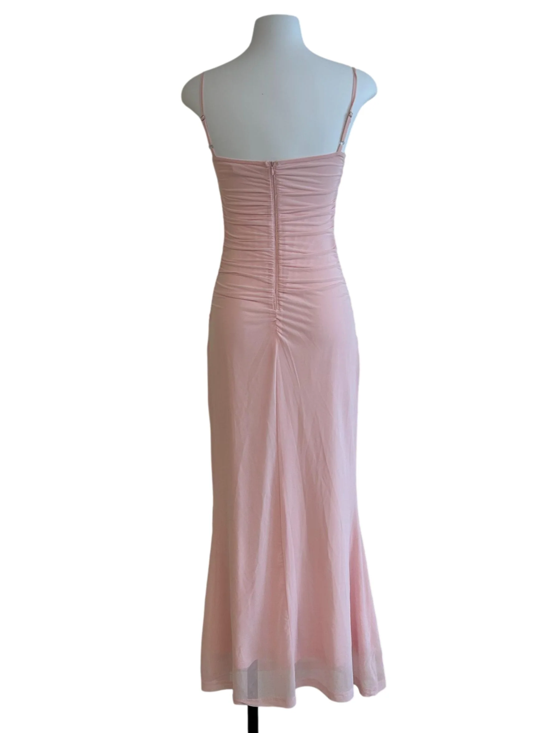 Rose Pink Ruched Mesh Dress - Image 2