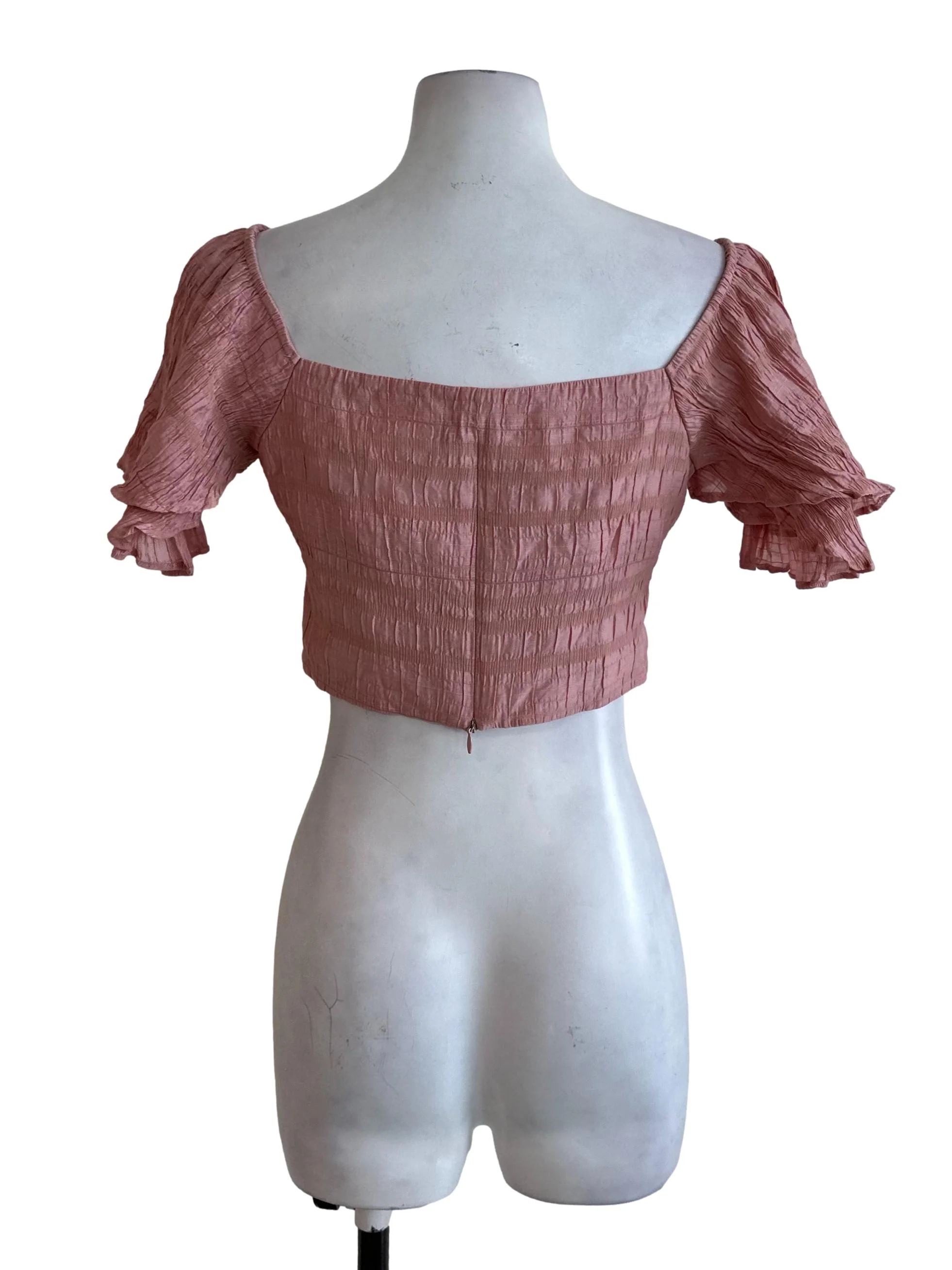 Rose Pink Textured Crop Top - Image 2