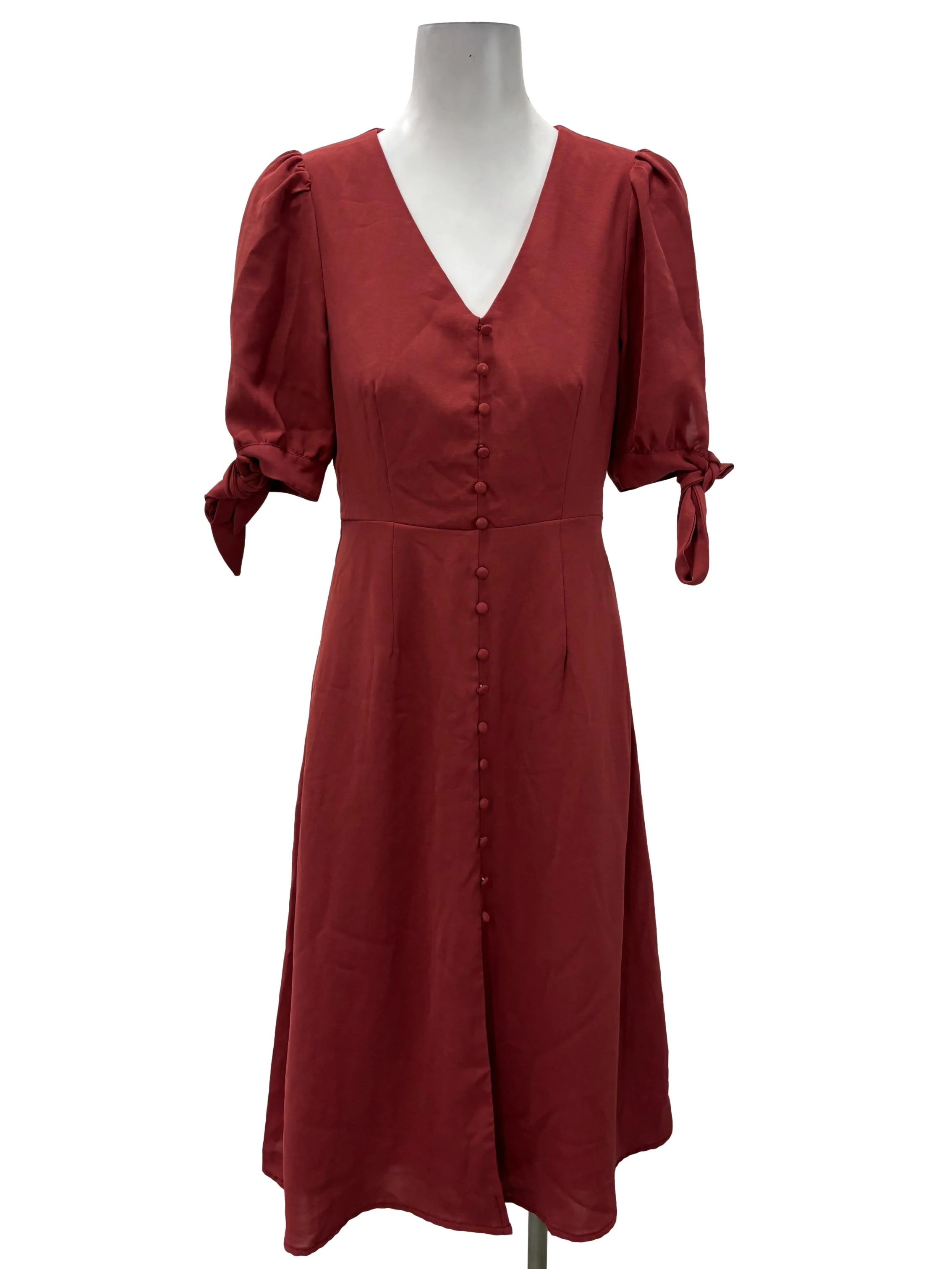 Rose Pink V-Neck Button Down Midi Dress