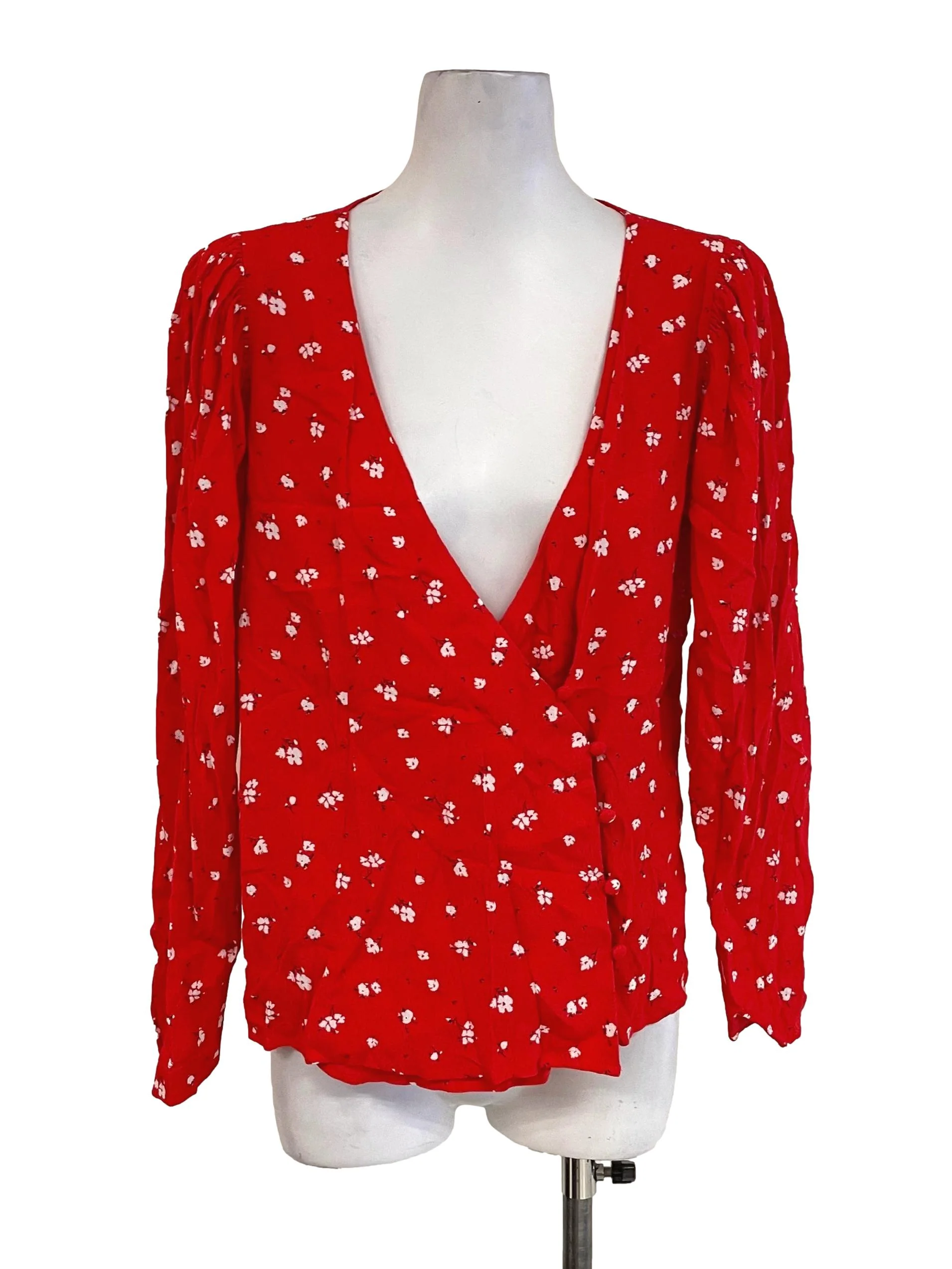 Rose Puff Sleeves Floral Button Top