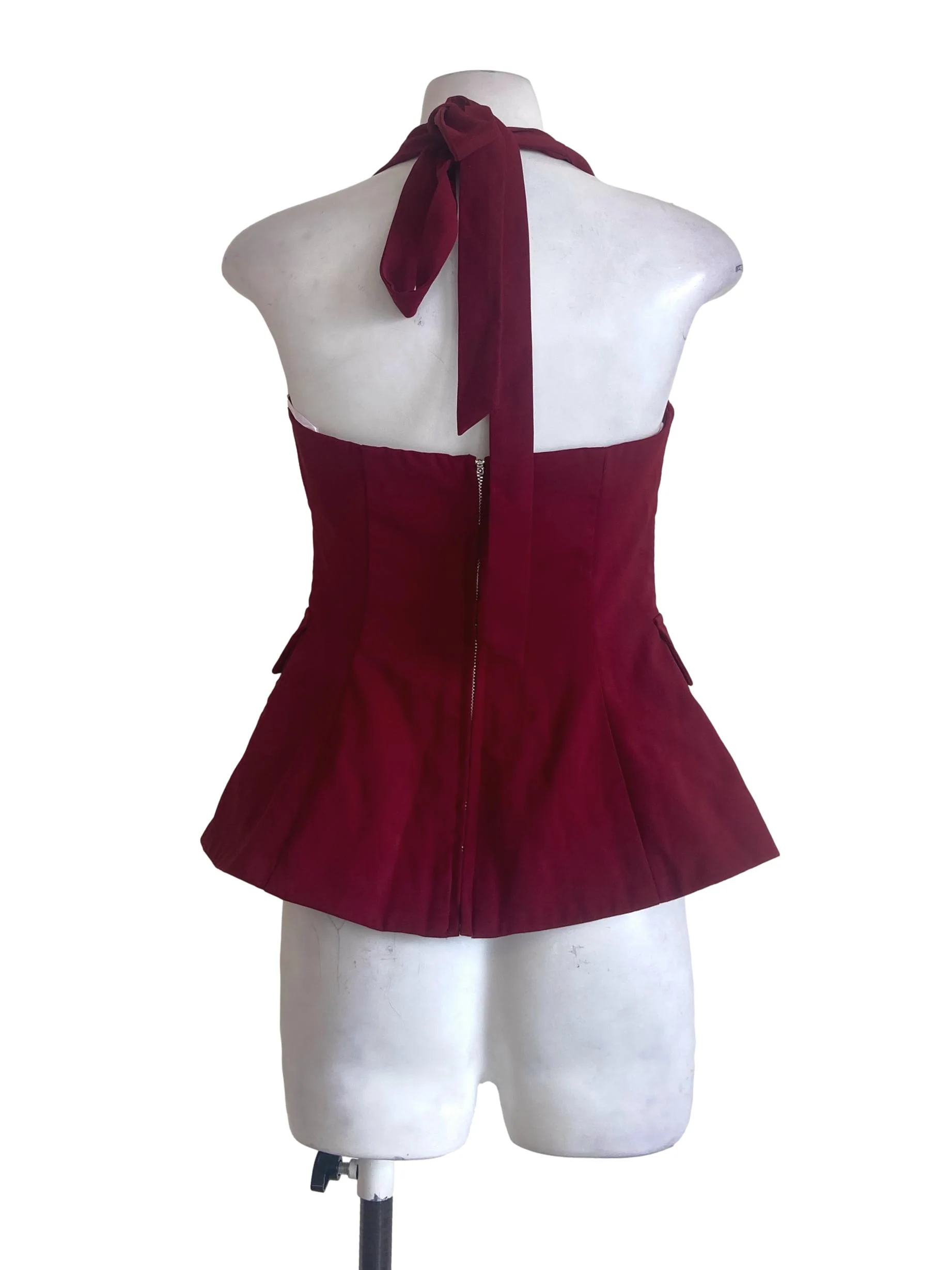 Rose Red Halter Neck Sleeveless Blouse - Image 2