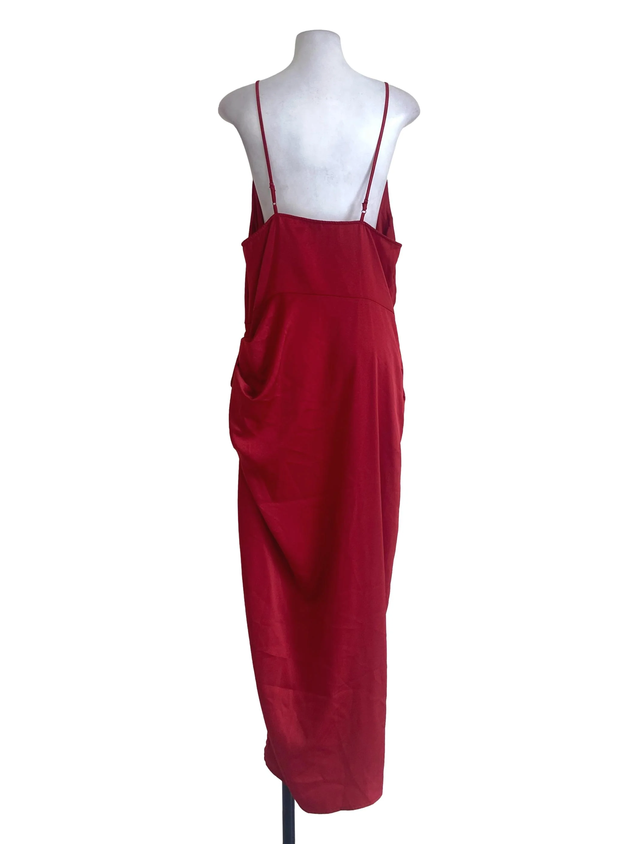 Rose Red Spaghetti Strap Silk Slit Slip Dress - Image 2