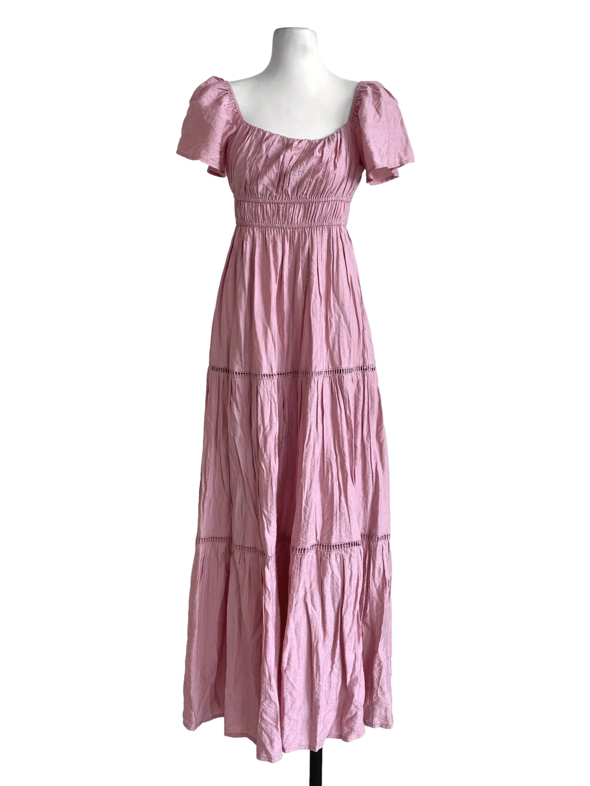 Rose Shirred Tiered Maxi Dress