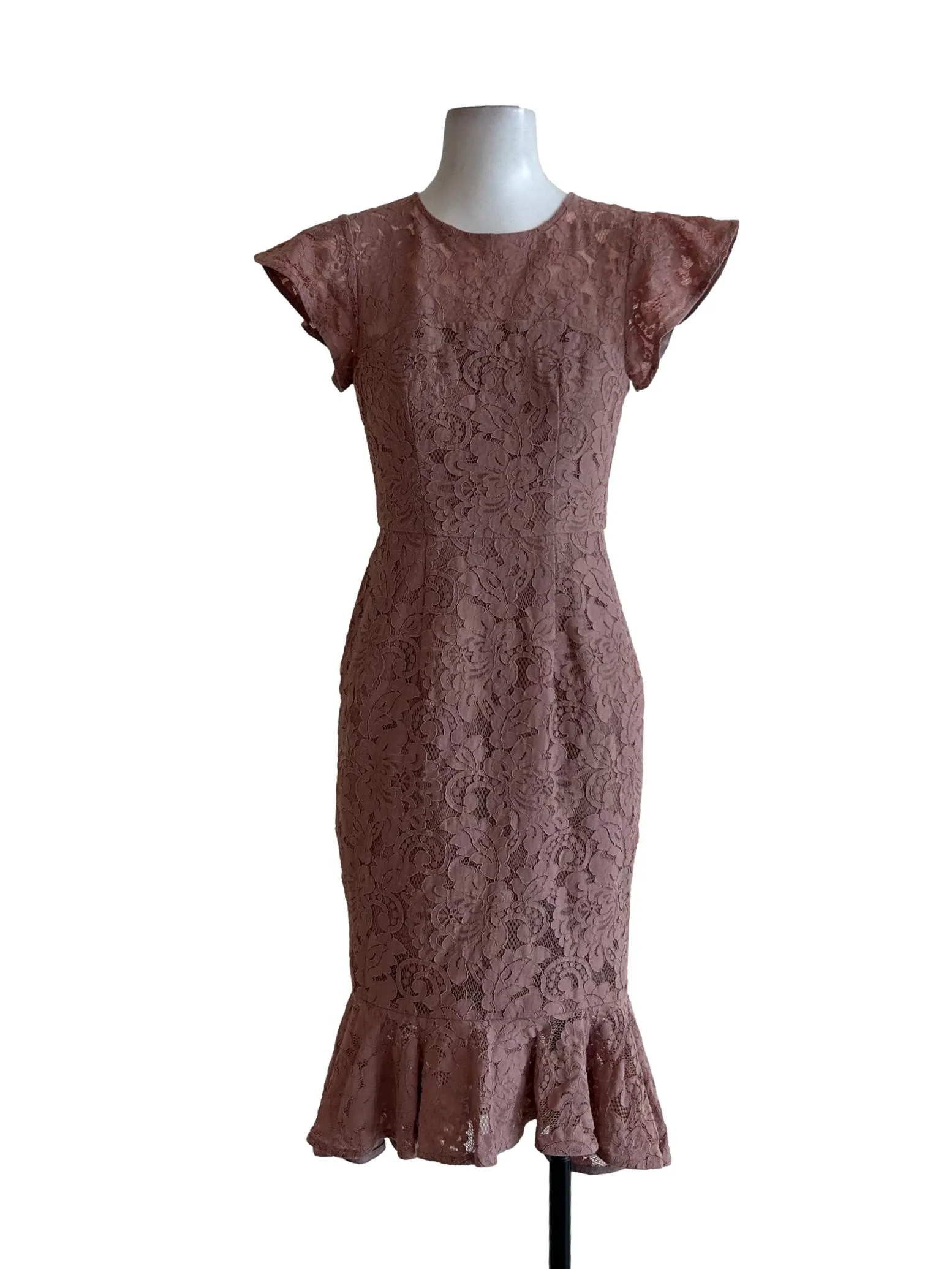 Rosewood Pink Floral Lace Mermaid Dress