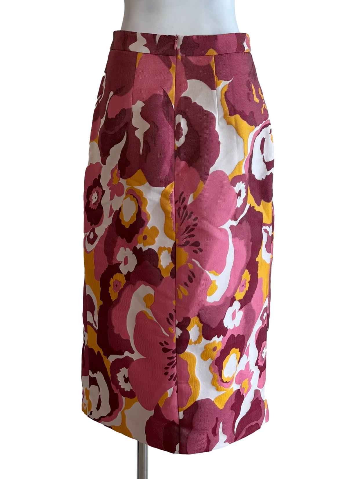 Ruby And Yellow Floral Jacquard Midi Skirt - Image 2