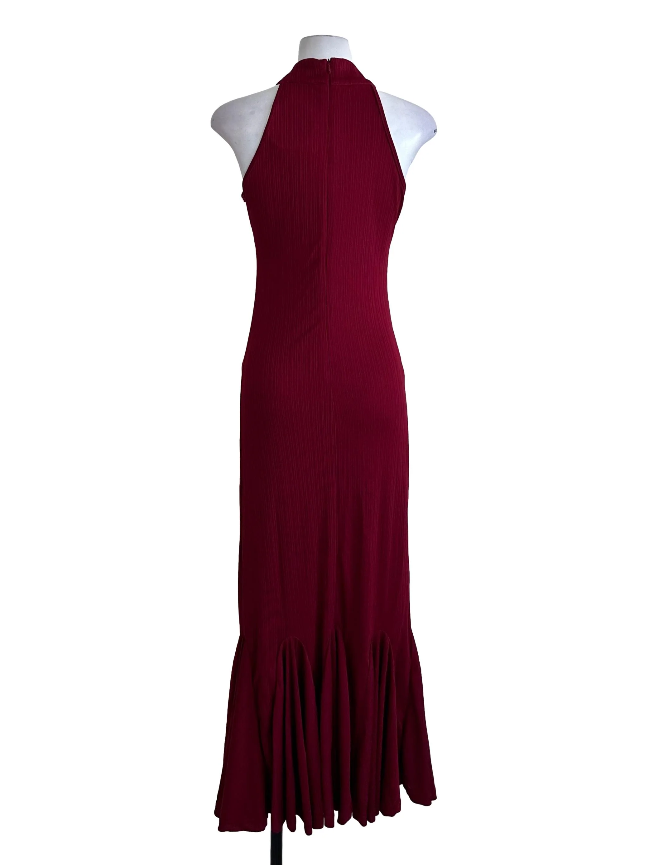 Ruby Red Textured Cheongsam Ruffle Maxi Dress - Image 2