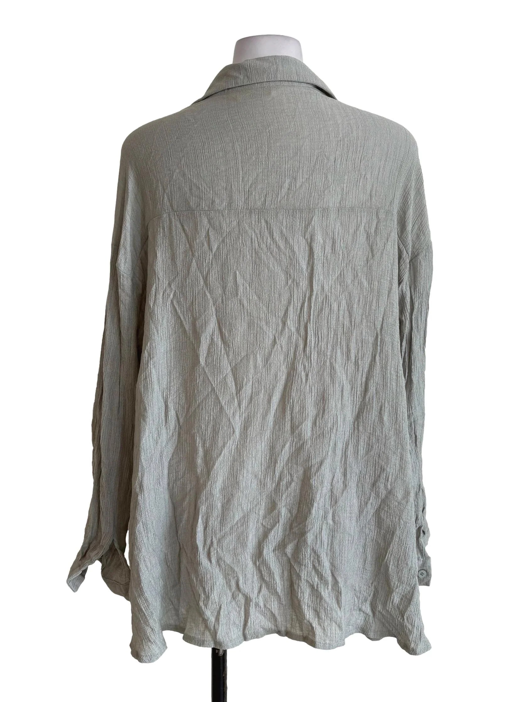Sage Green Crinkled Buttoned Up Shirt - Image 2