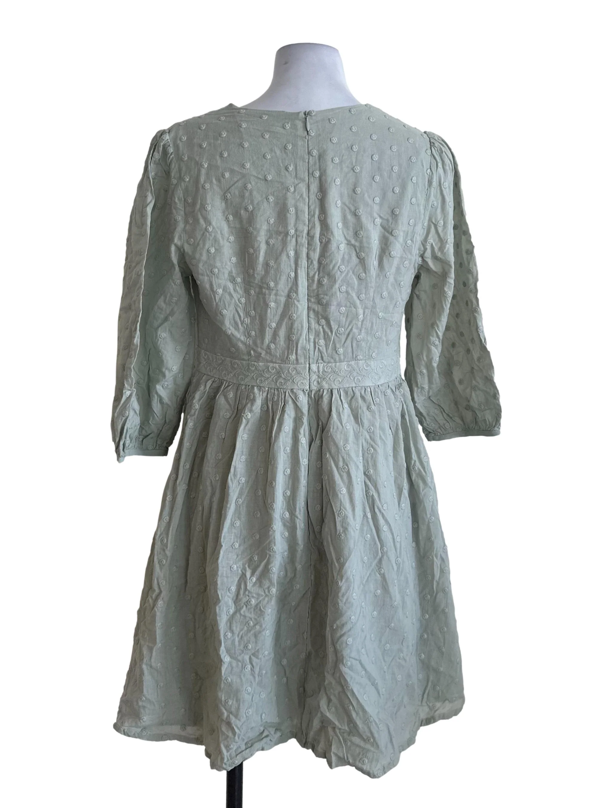 Sage Green Eyelet Embroidery V Neck Dress - Image 2