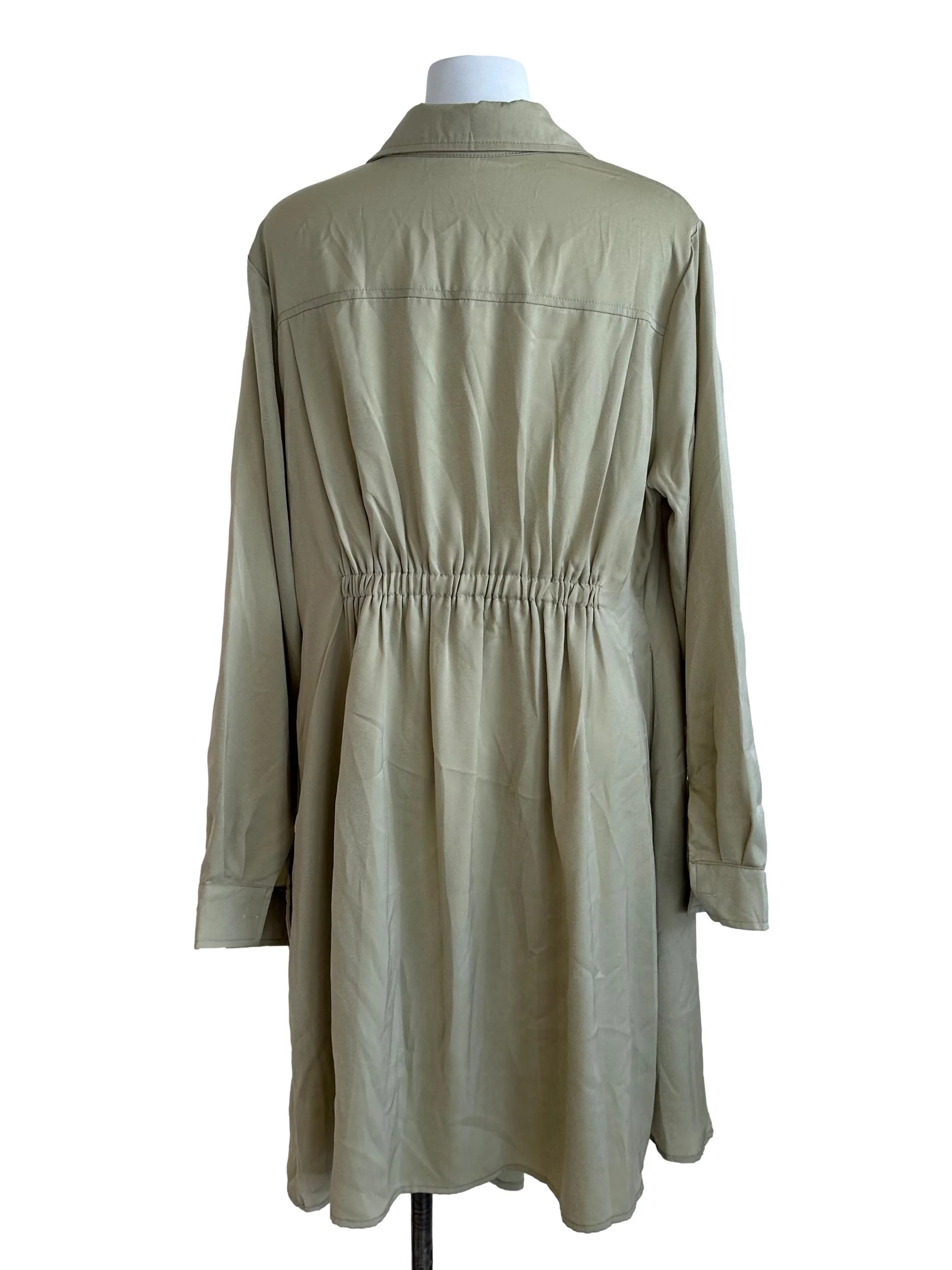 Sage Green Front Overlap Ruched Shirt Dress - Image 2