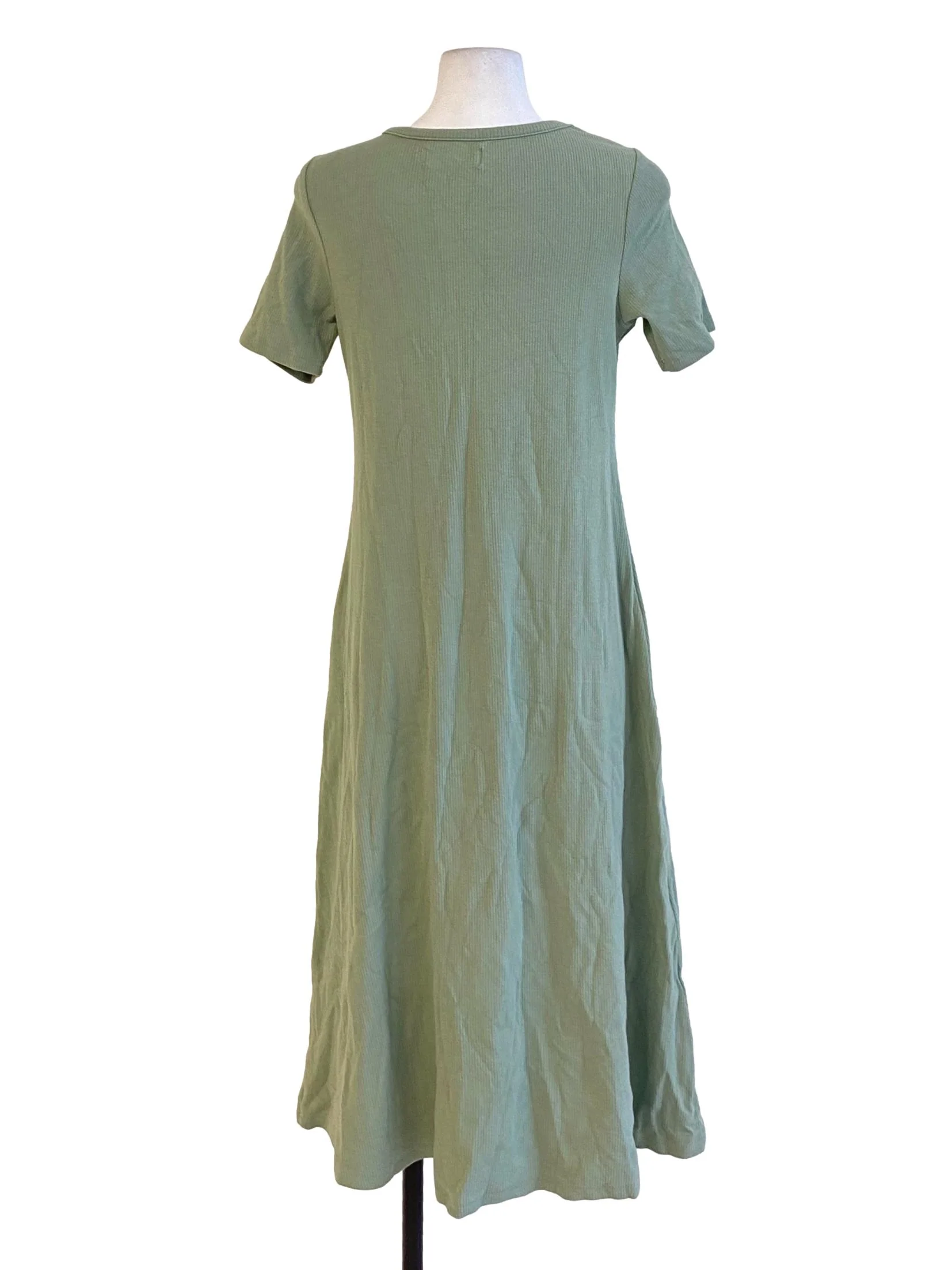 Sage Green Knitted Round Neck Short Sleeve Shirt Dress - Image 2