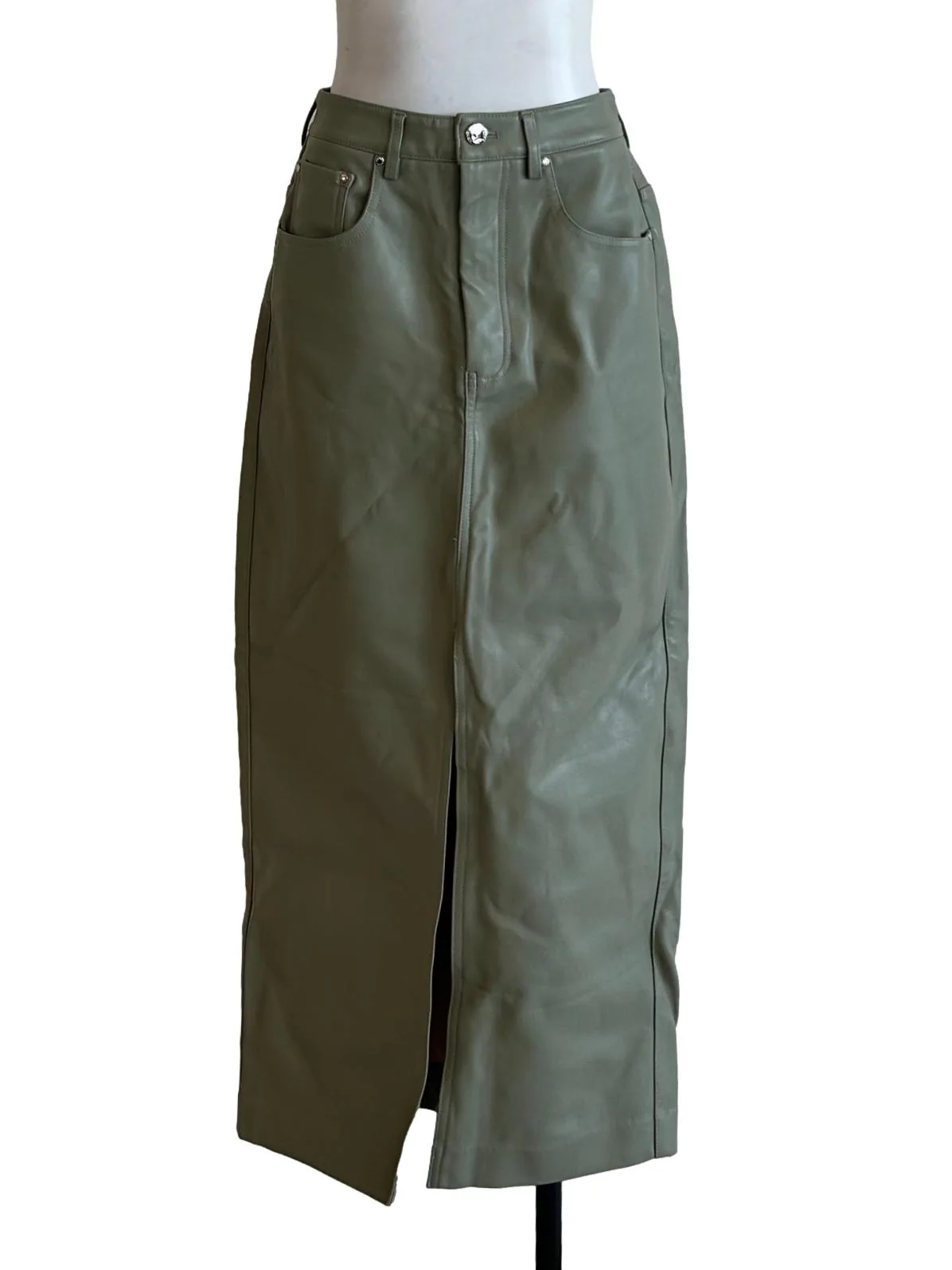 Sage Green Leather Skirt