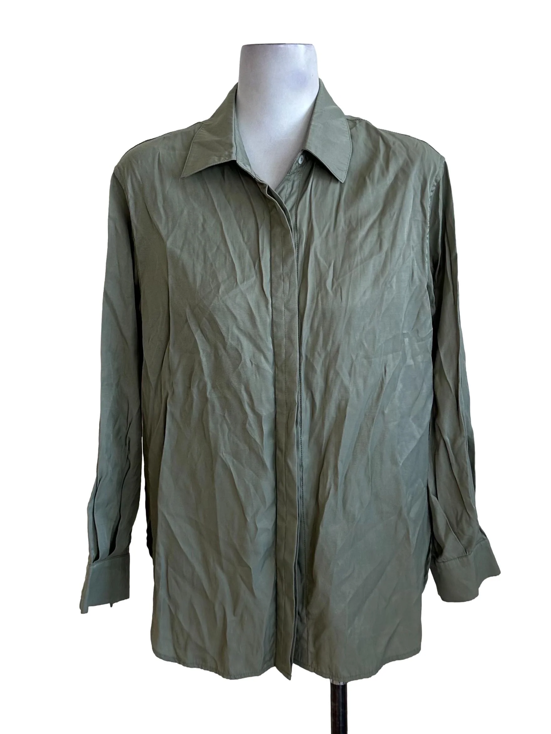 Sage Green Long Sleeve Collar Top OSN