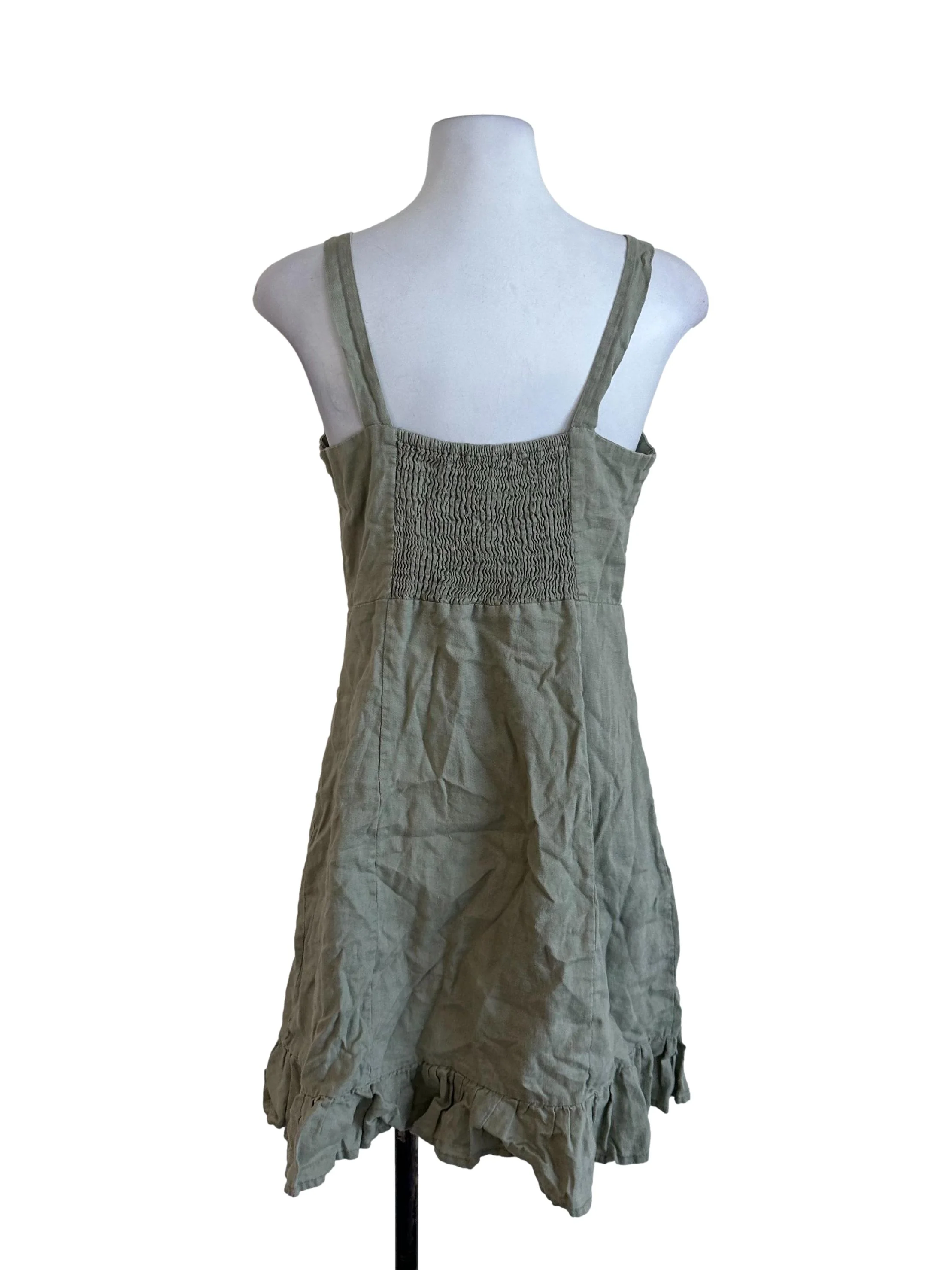 Sage Green Plain Button Dress - Image 2