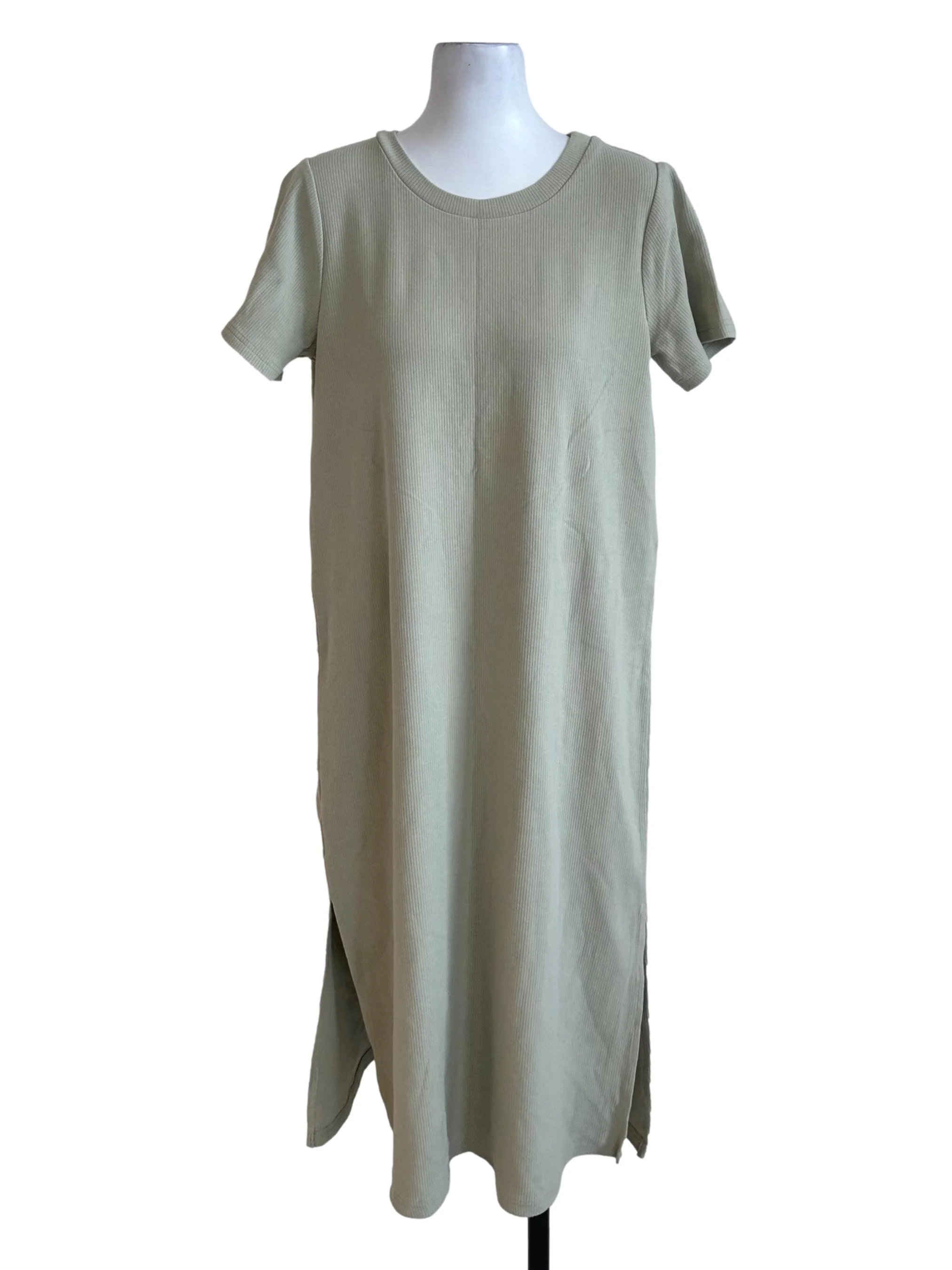 Sage Green Round Neck Slit Tee Dress