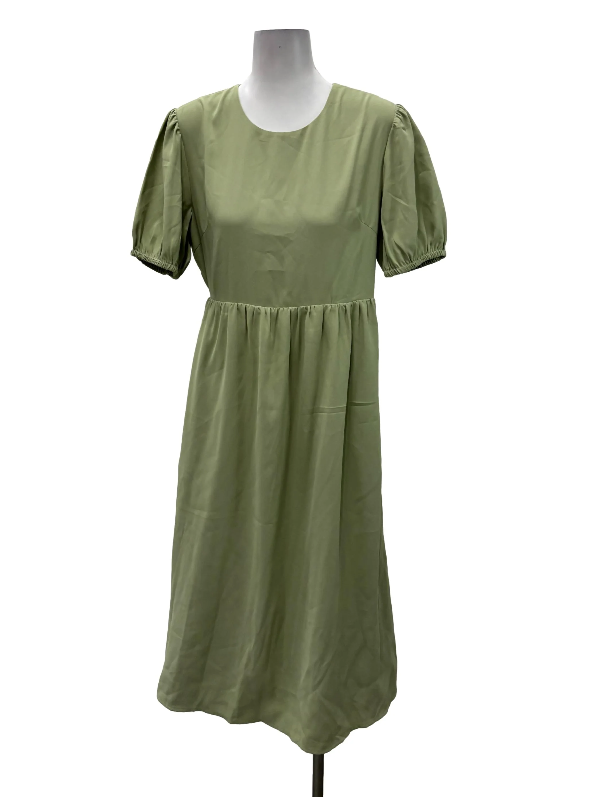 Sage Green Roundneck Puff Midi Dress TCL