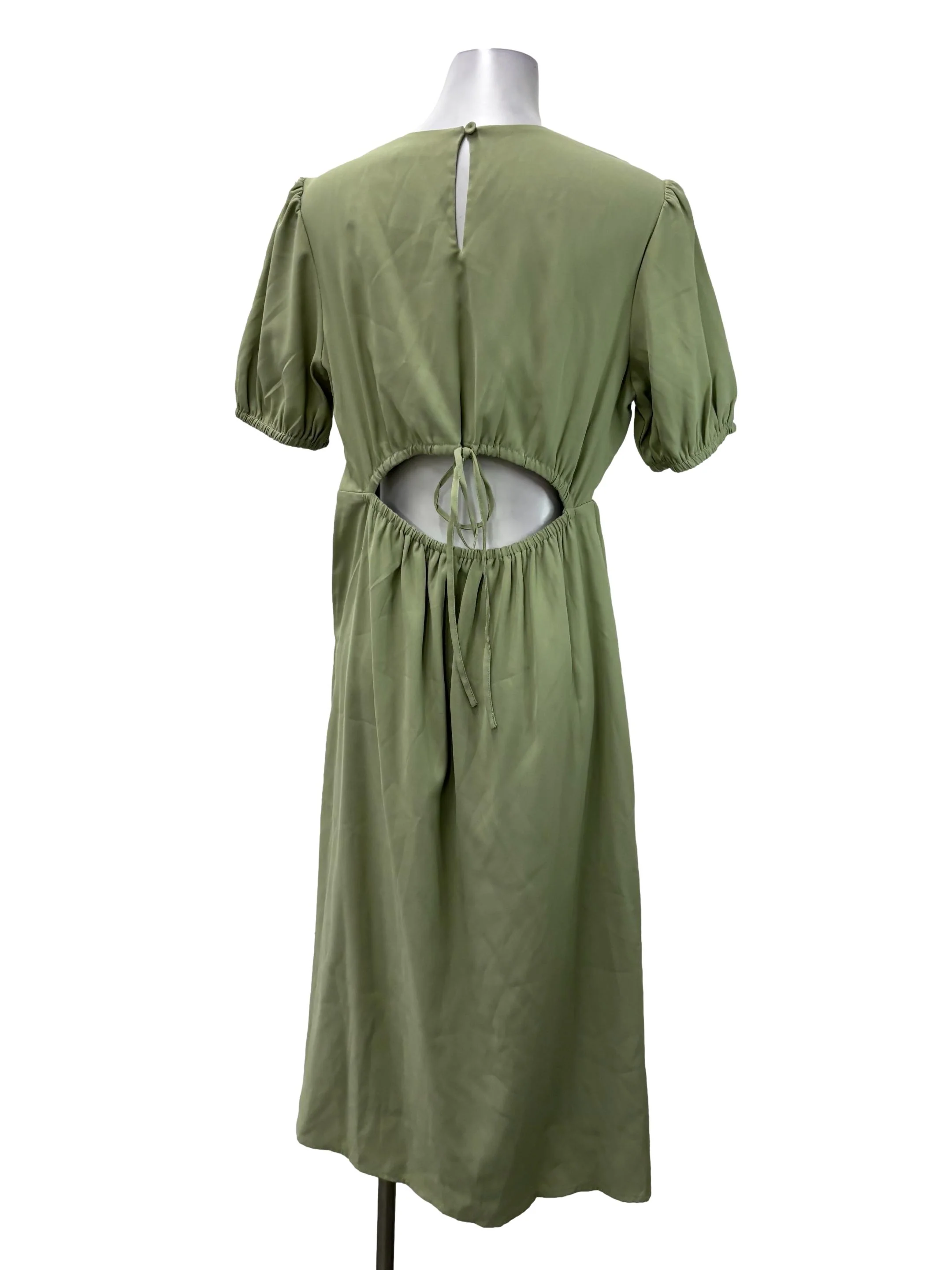 Sage Green Roundneck Puff Midi Dress TCL - Image 2