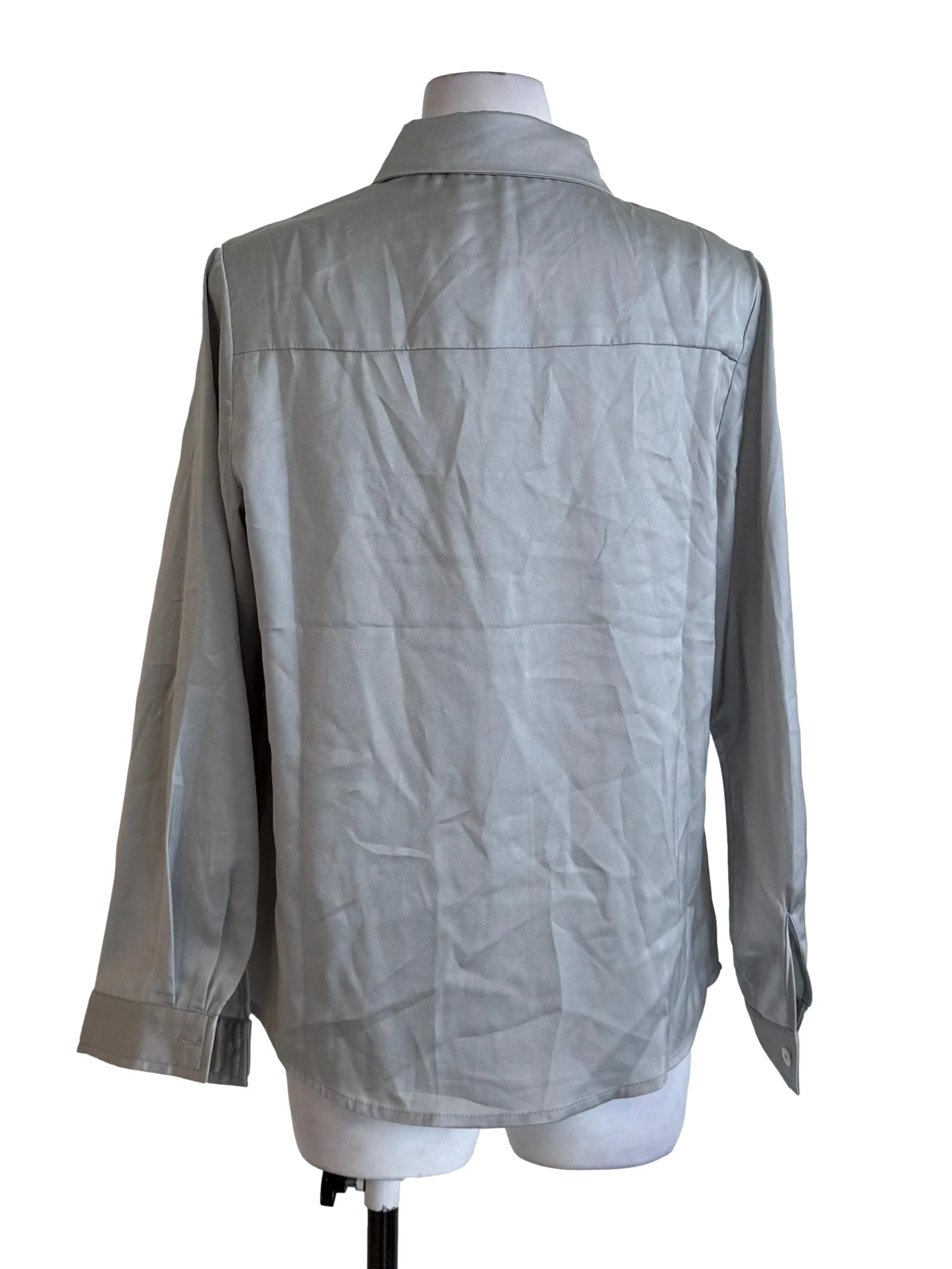 Sage Green Satin Collar Button Top - Image 2