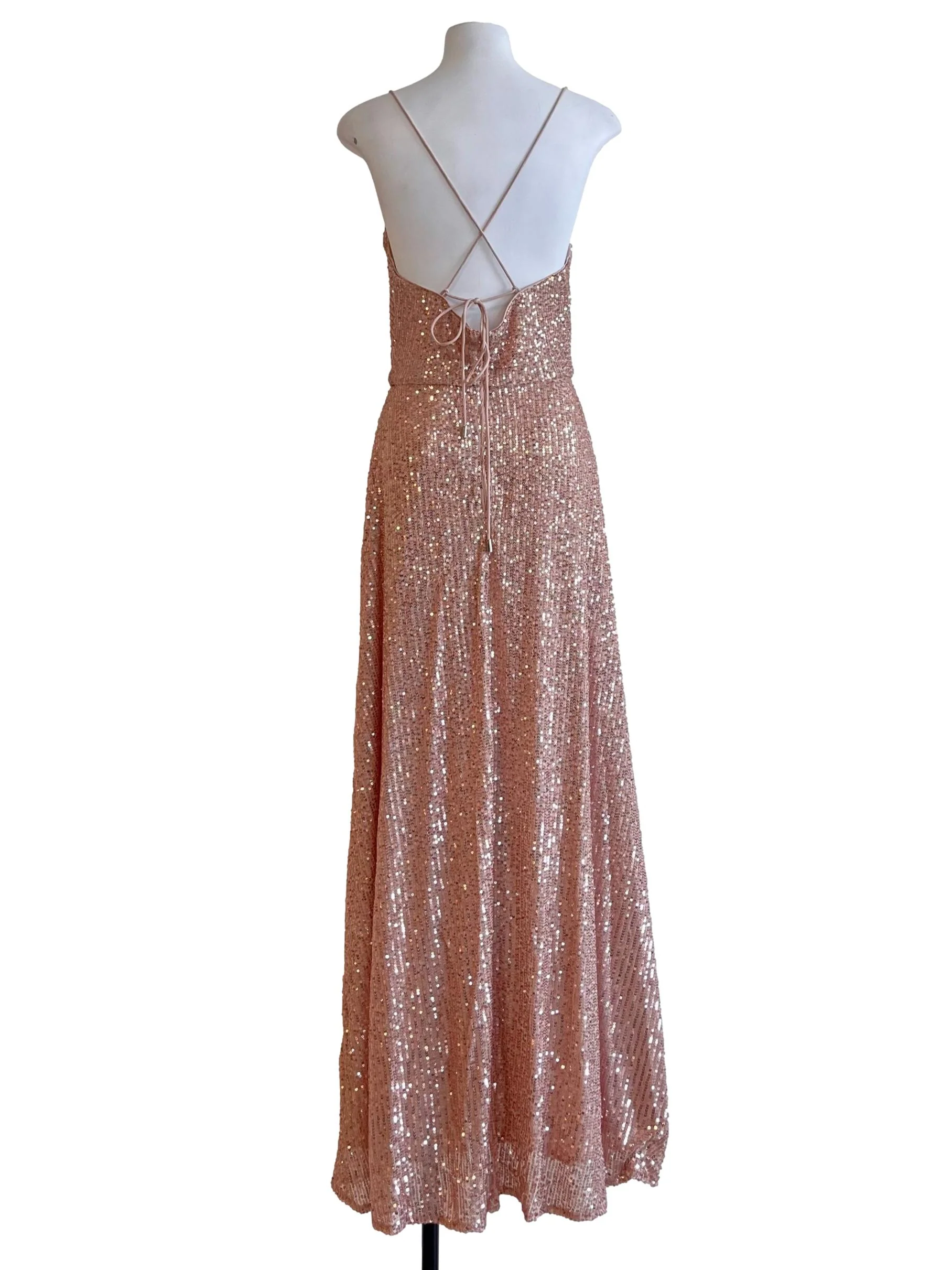 Salmon Peach Halter Glitter Maxi Dress - Image 2