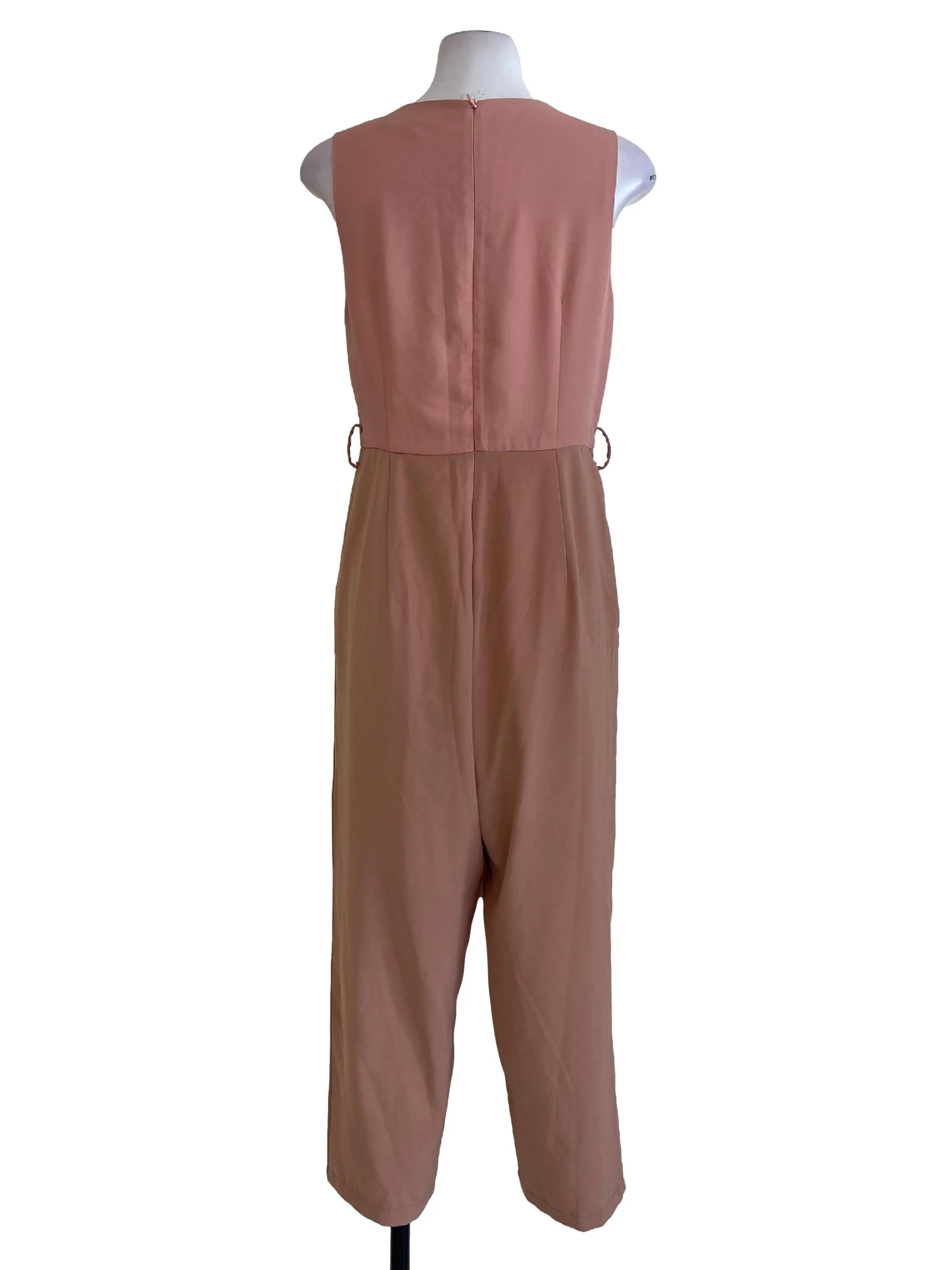 Salmon Pink Jewel Neck Twill Long Jumpsuits - Image 2