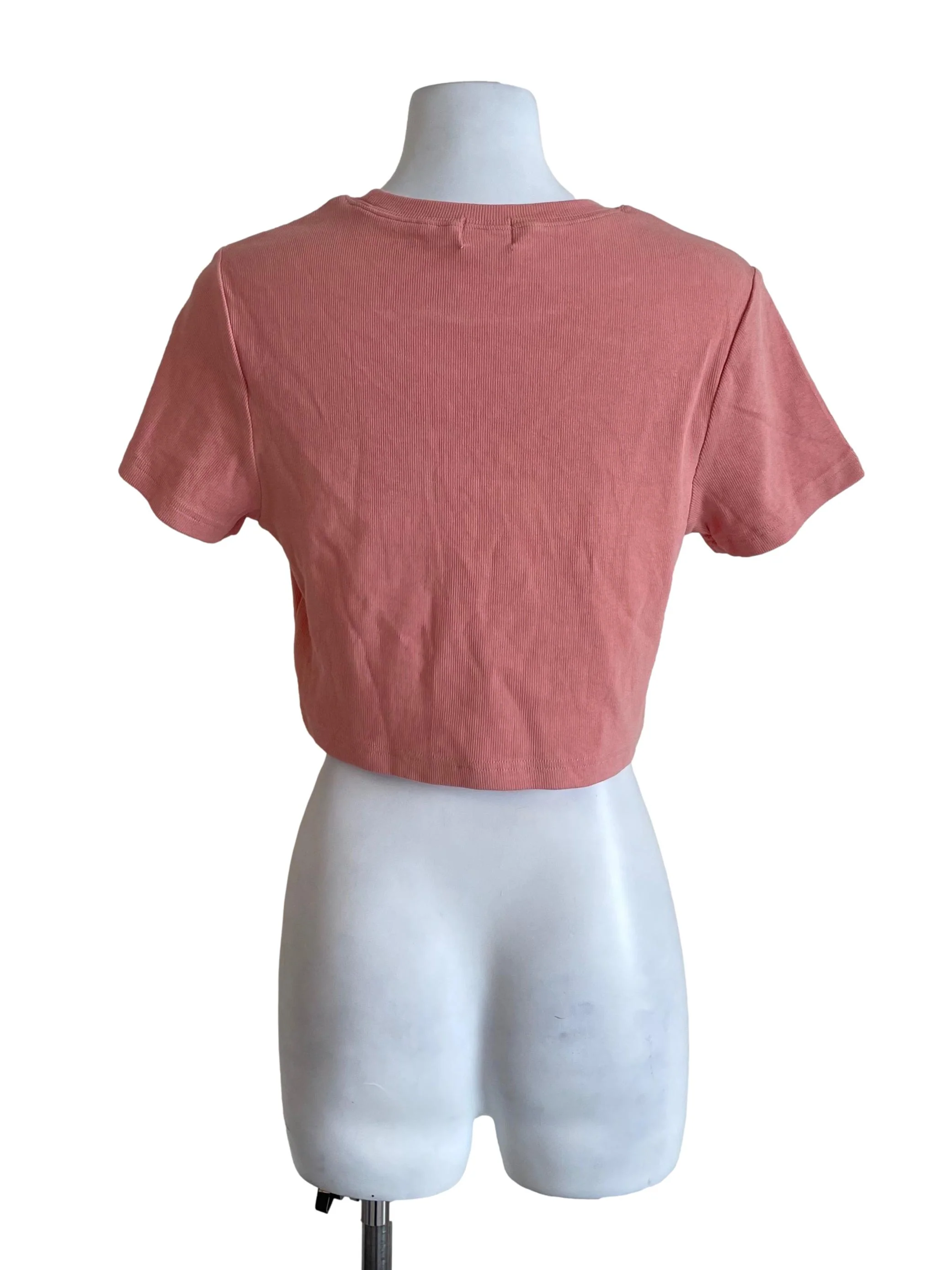 Salmon Pink Knit Crop Tee - Image 2