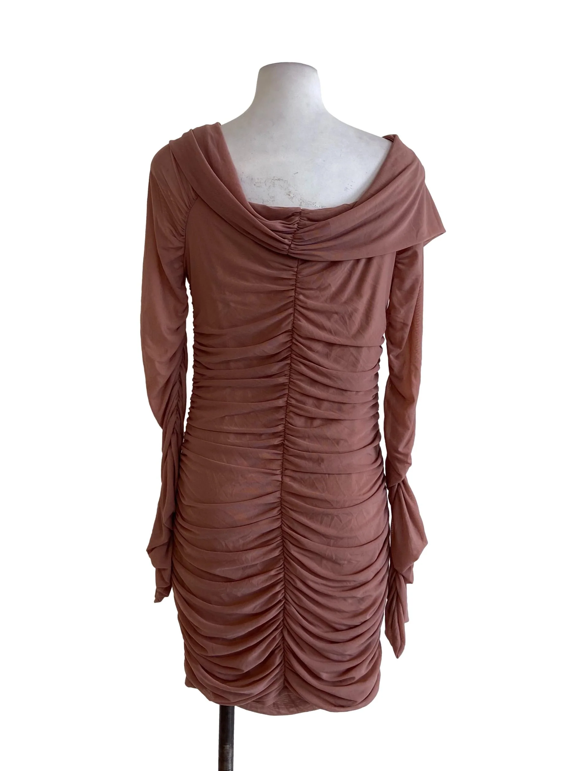 Salmon Pink Leg Of Mutton Sleeve Bodycon Dress - Image 2
