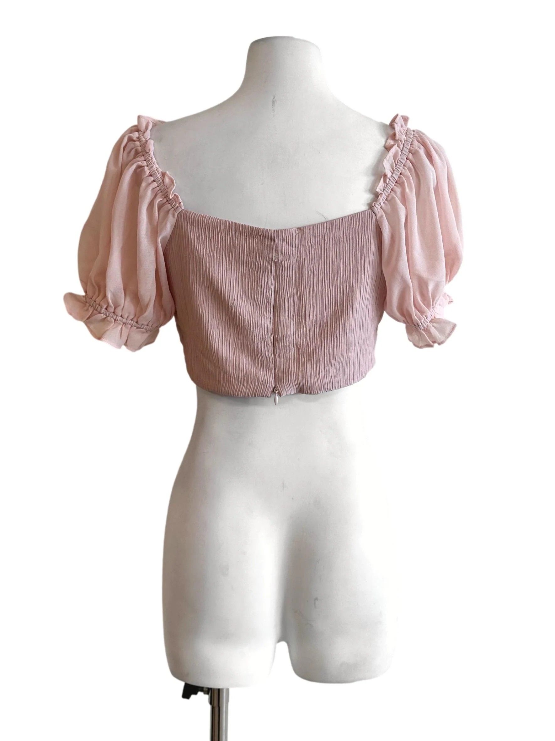 Salmon Pink Padded Crop Top - Image 2