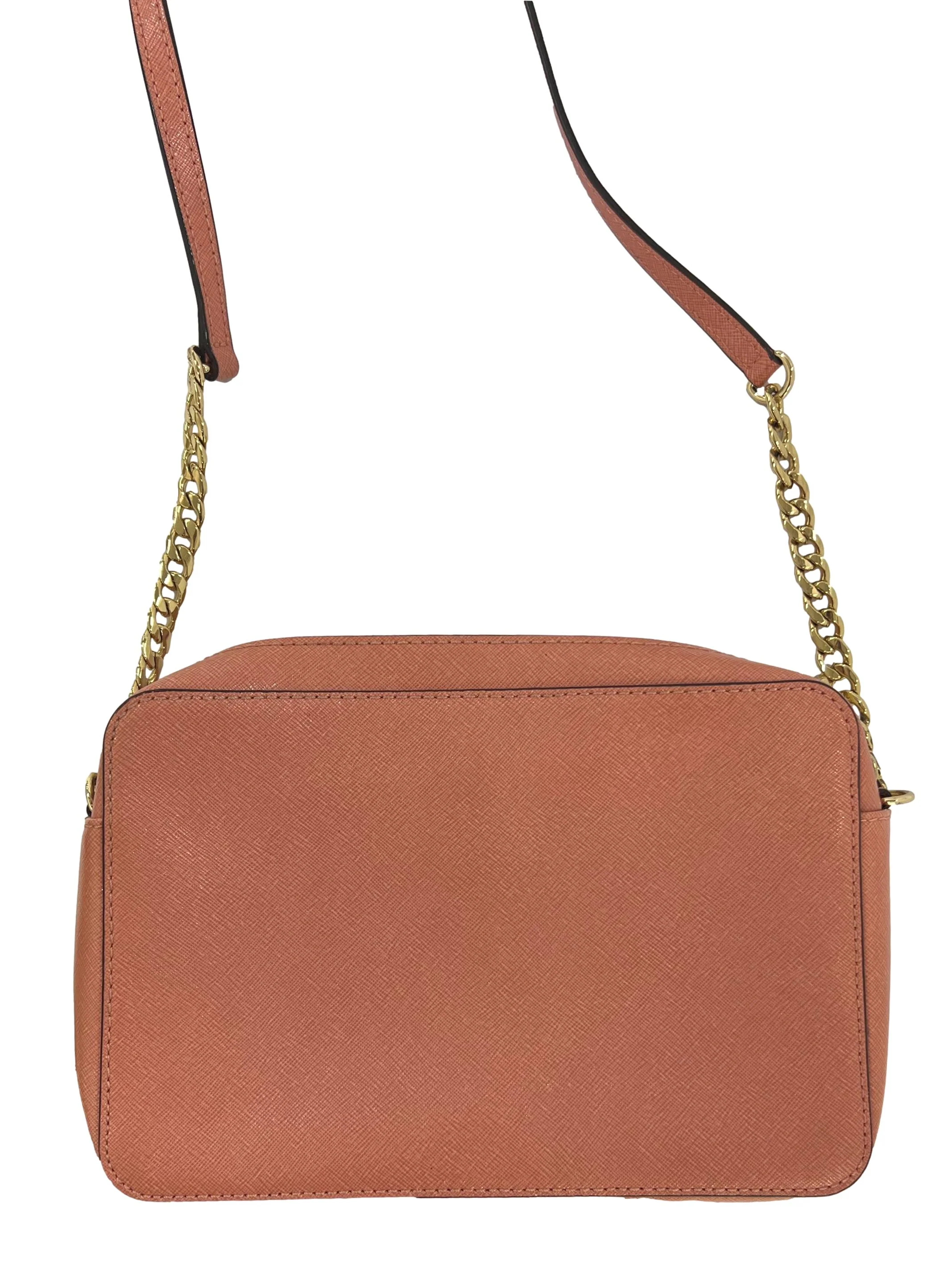Salmon Pink Saffiano Leather Crossbody Bag - Image 2