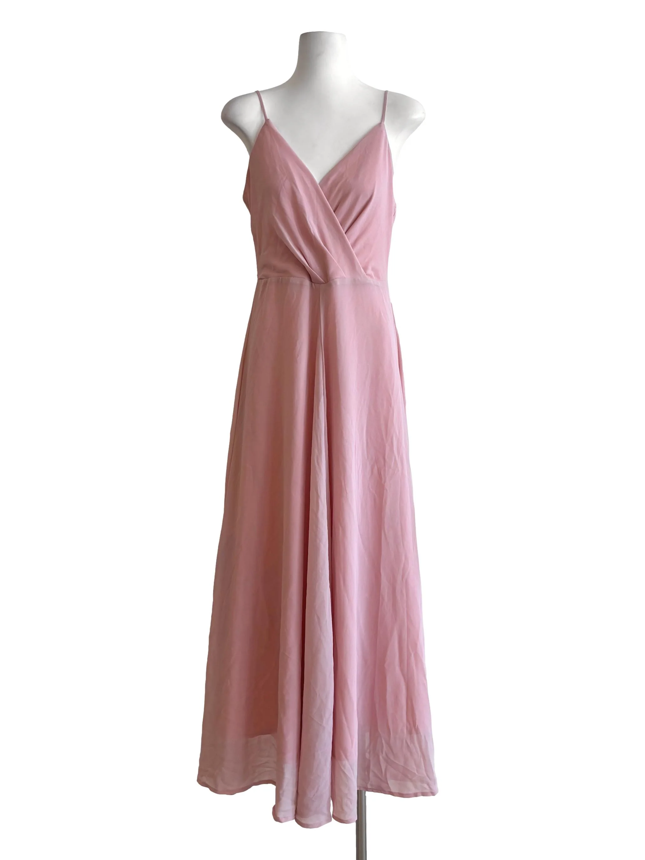 Salmon Pink Surplice Chiffon Dress