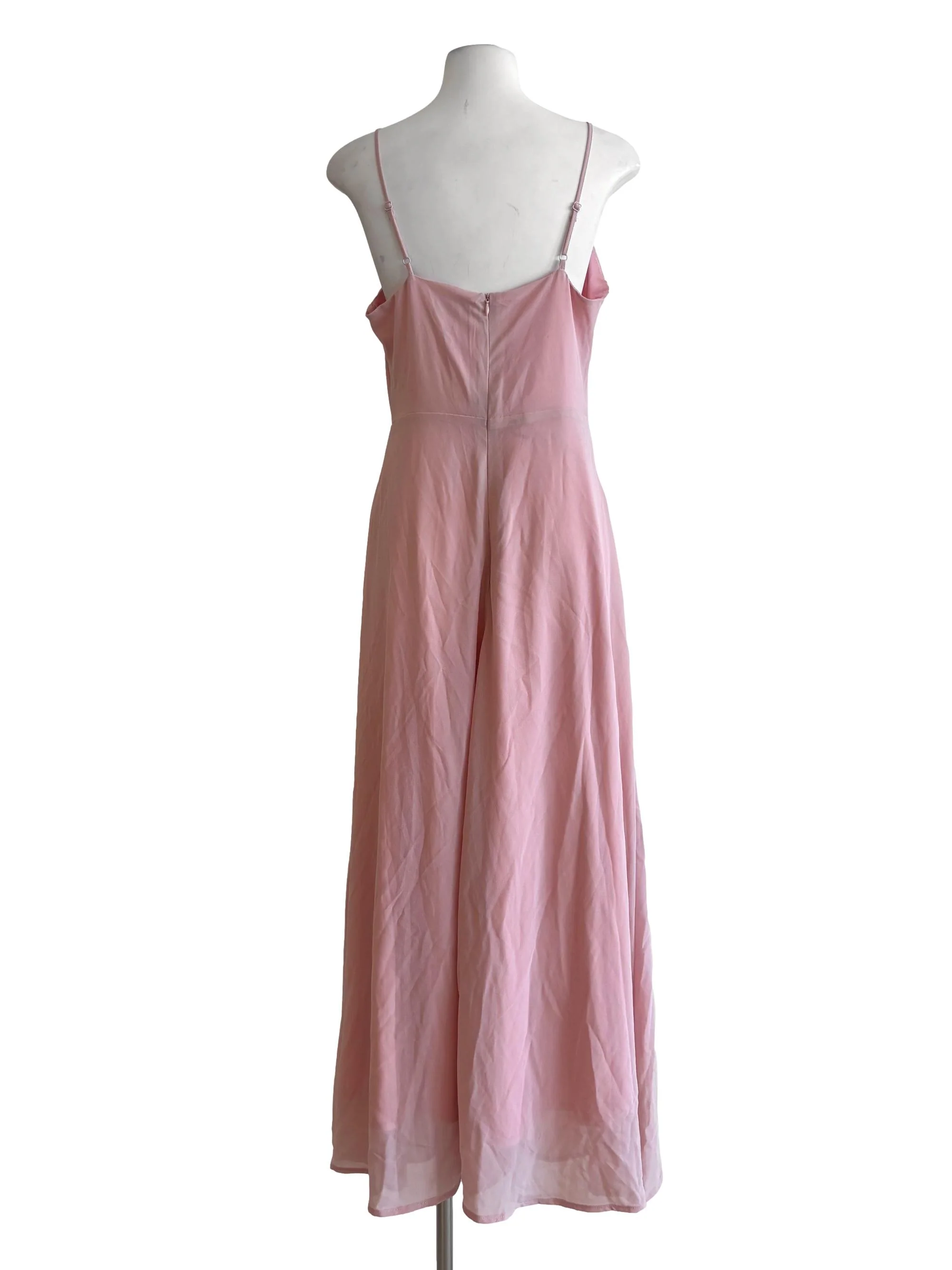 Salmon Pink Surplice Chiffon Dress - Image 2
