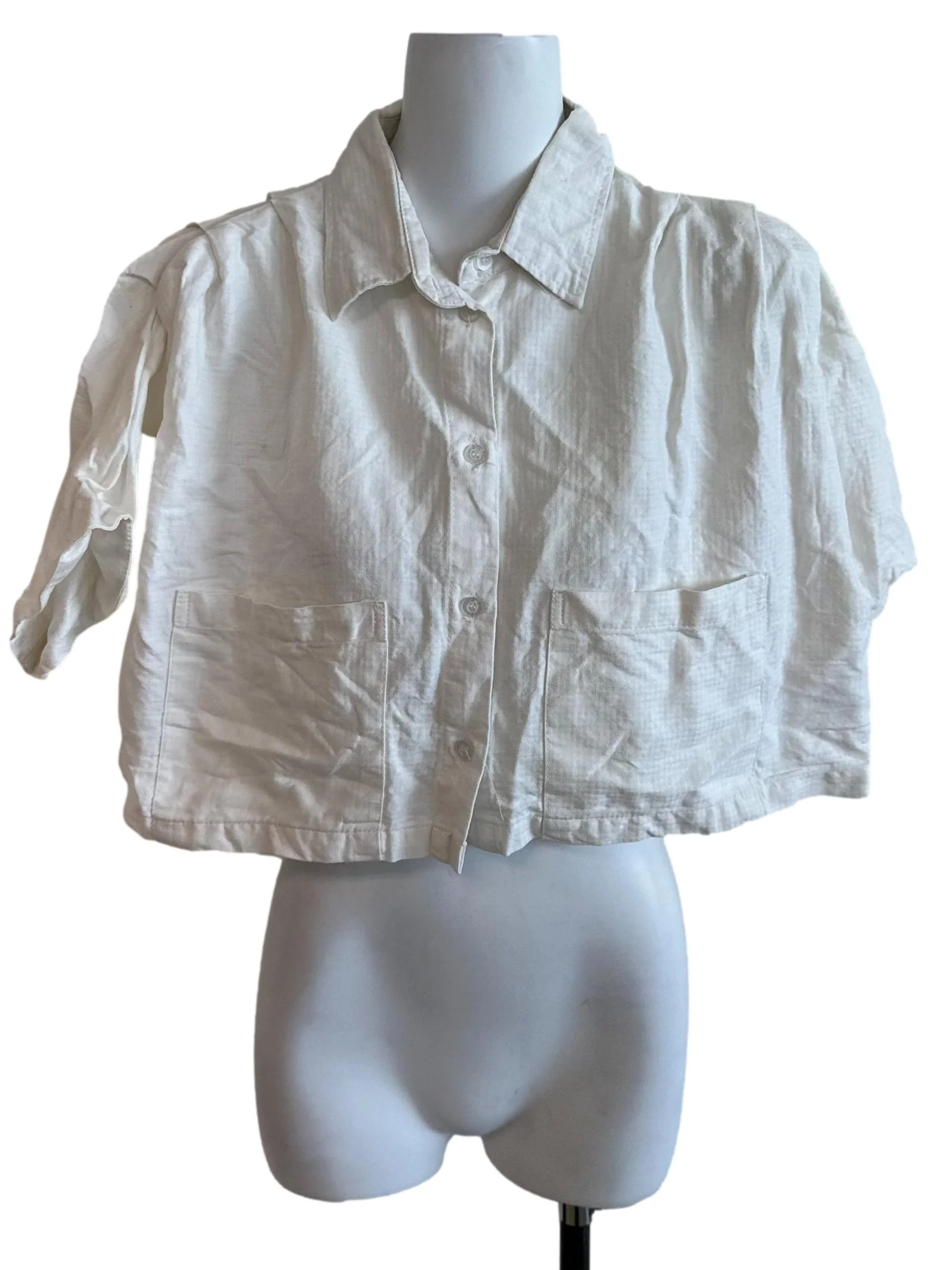 Salt White Collar Button Top