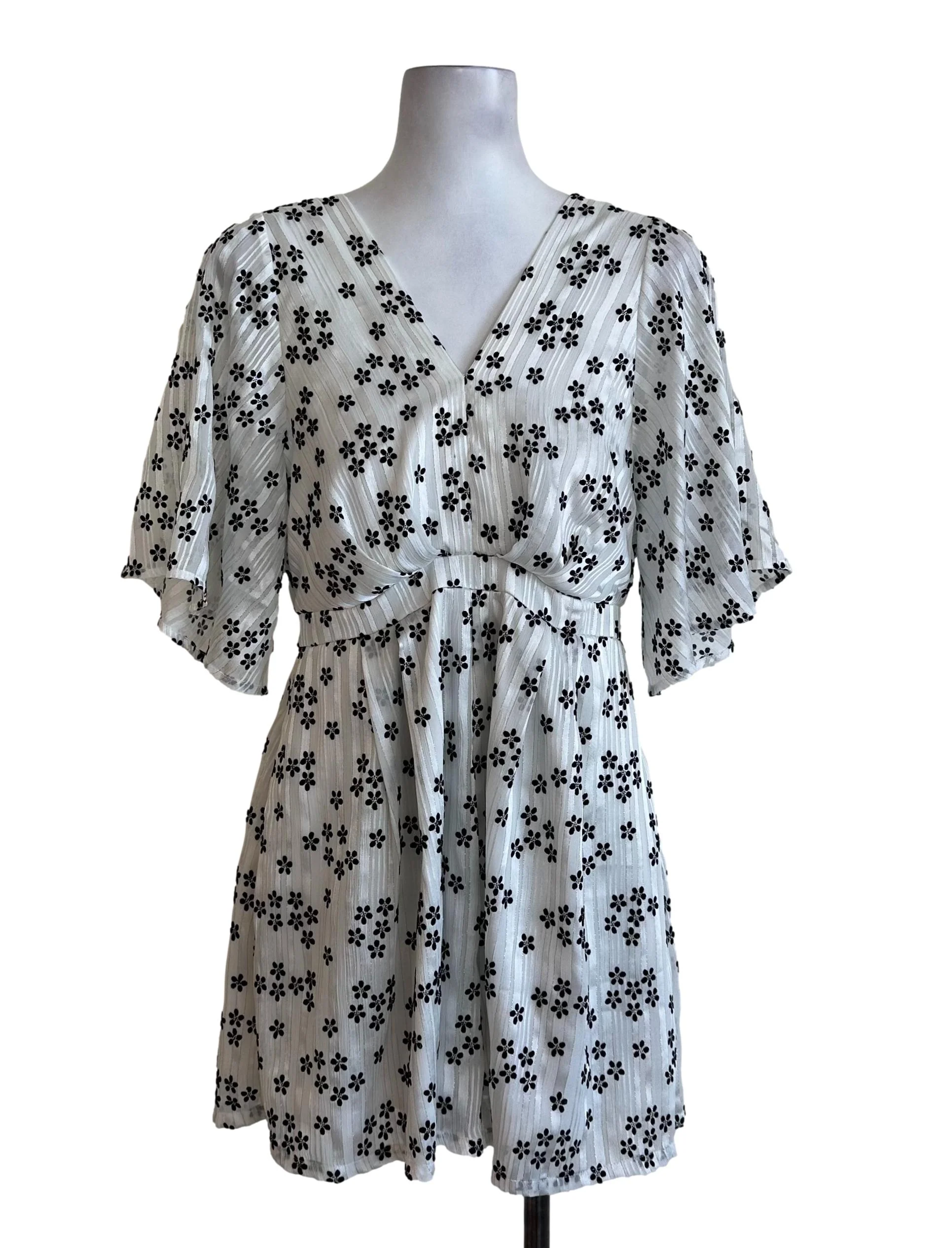 Salt White Pattern Textured V Neck Rompers